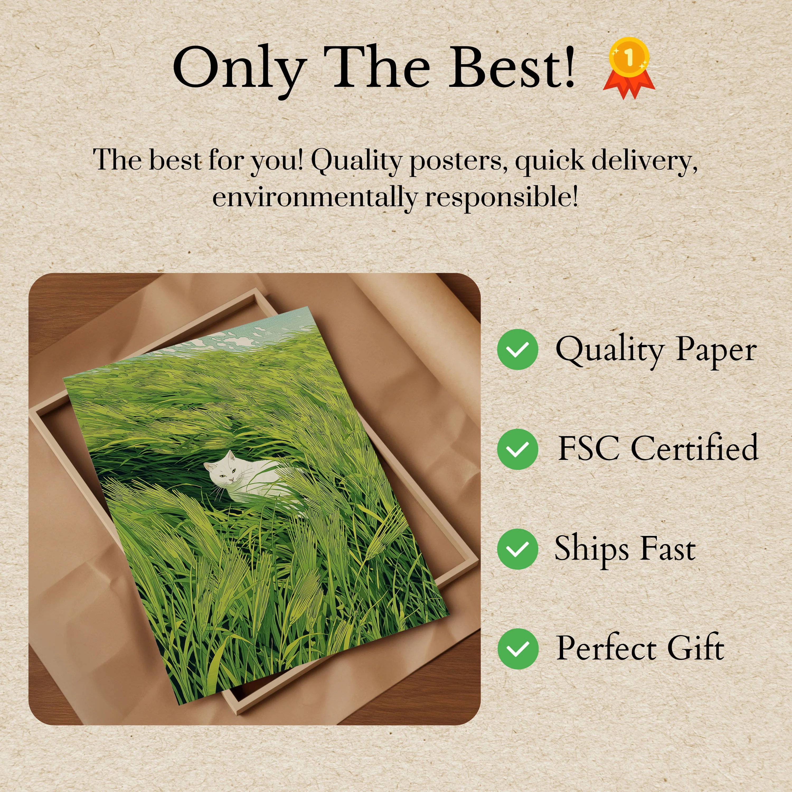 White Cat in Tall Grass Poster - Image 3