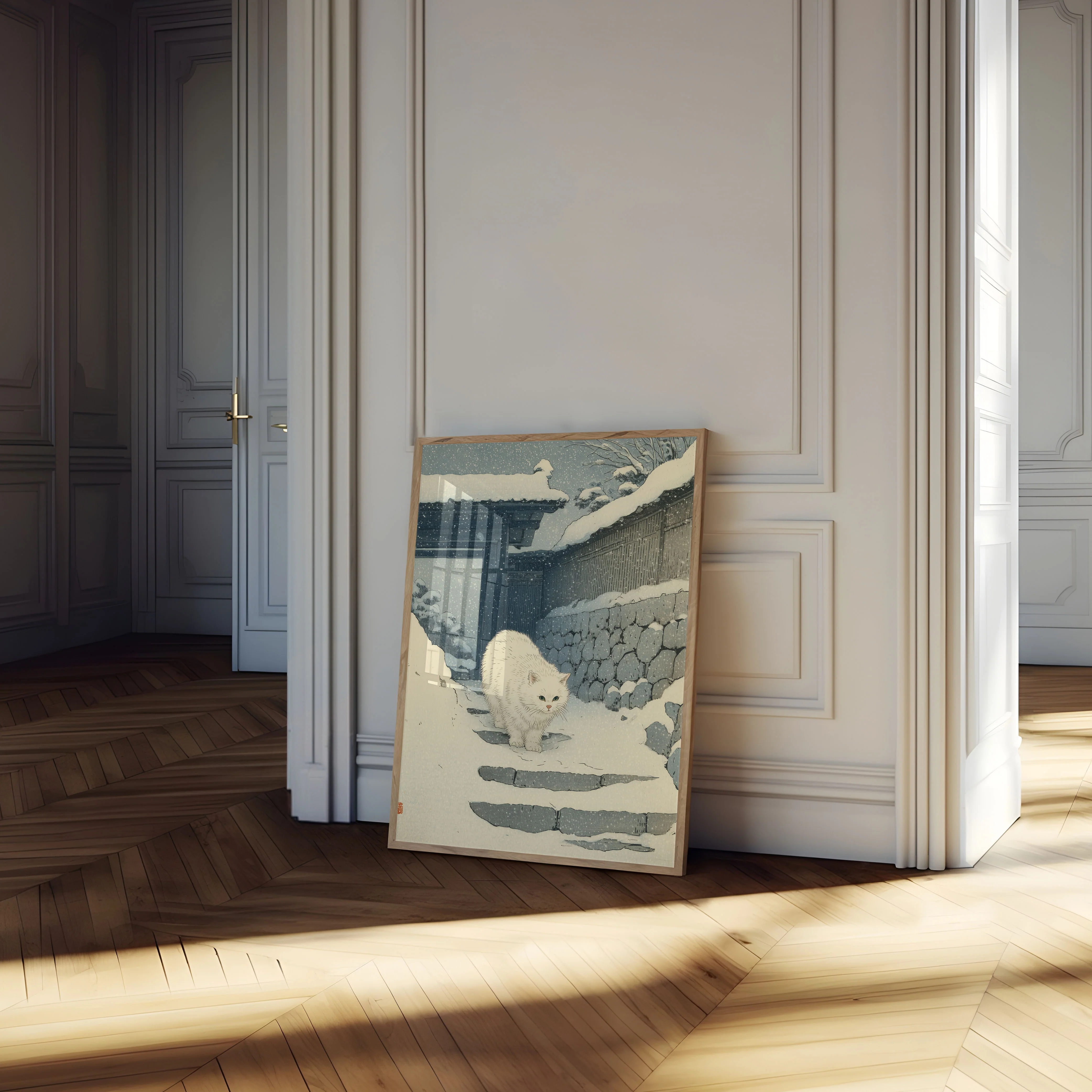 White Cat in Winter Snow Poster - Image 4