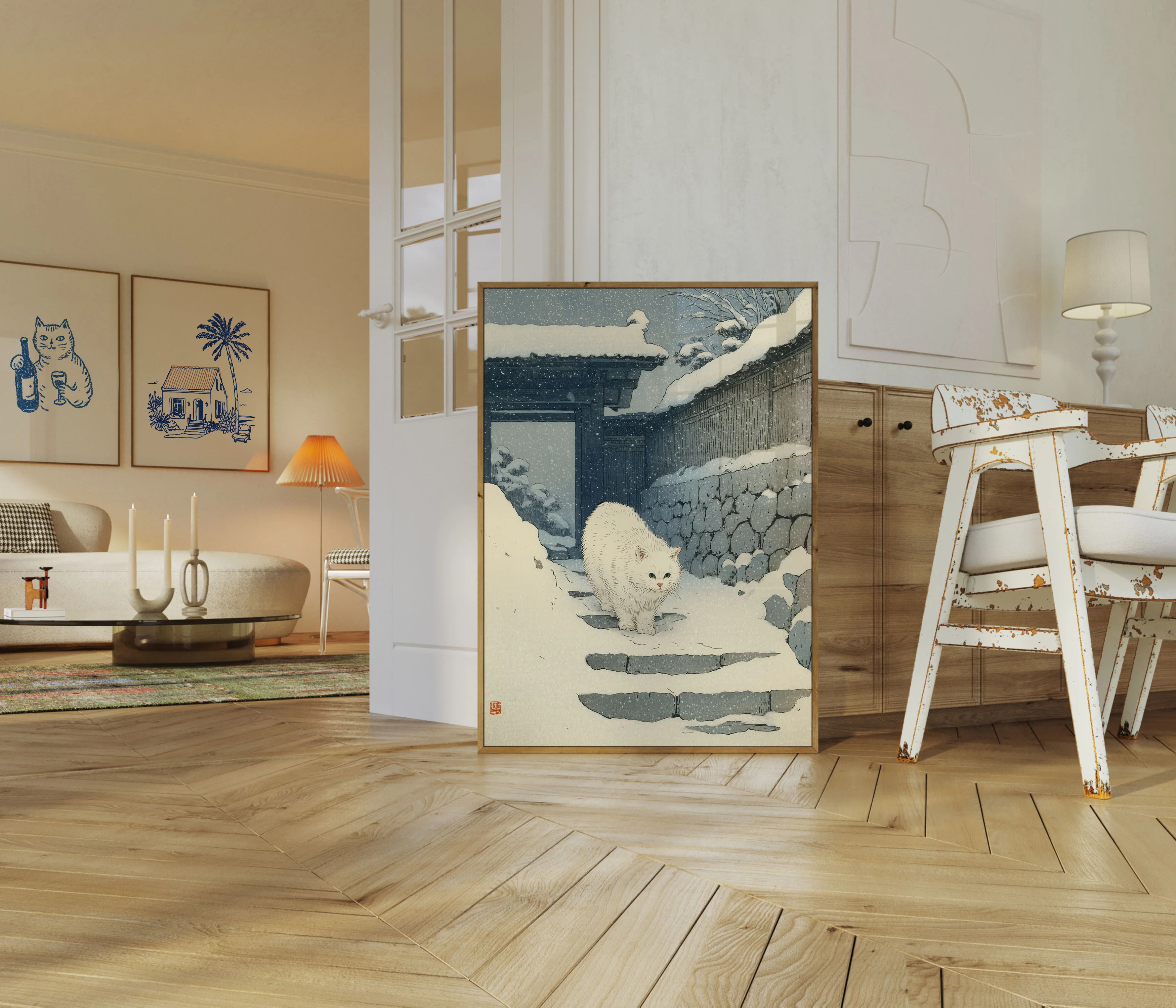 White Cat in Winter Snow Poster - Image 5
