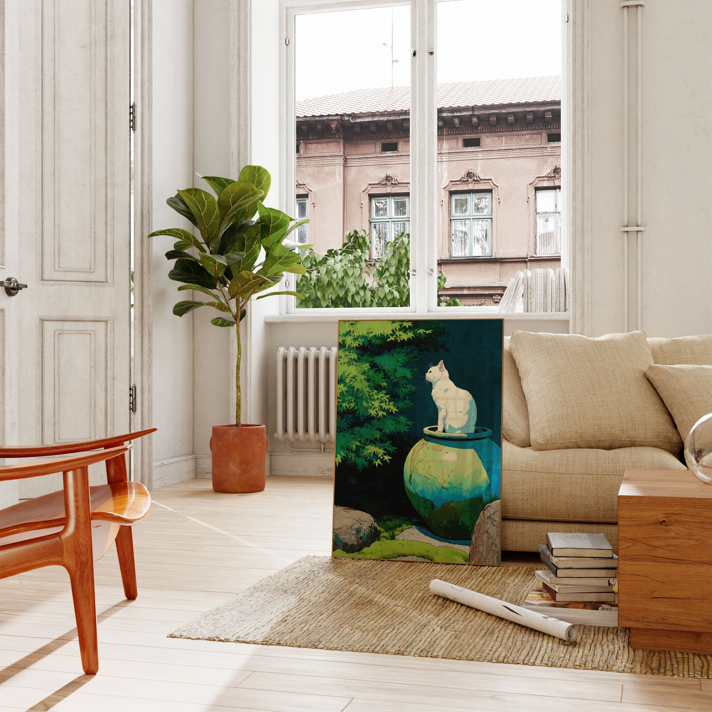 White Cat on Earthen Pot Poster - Image 2