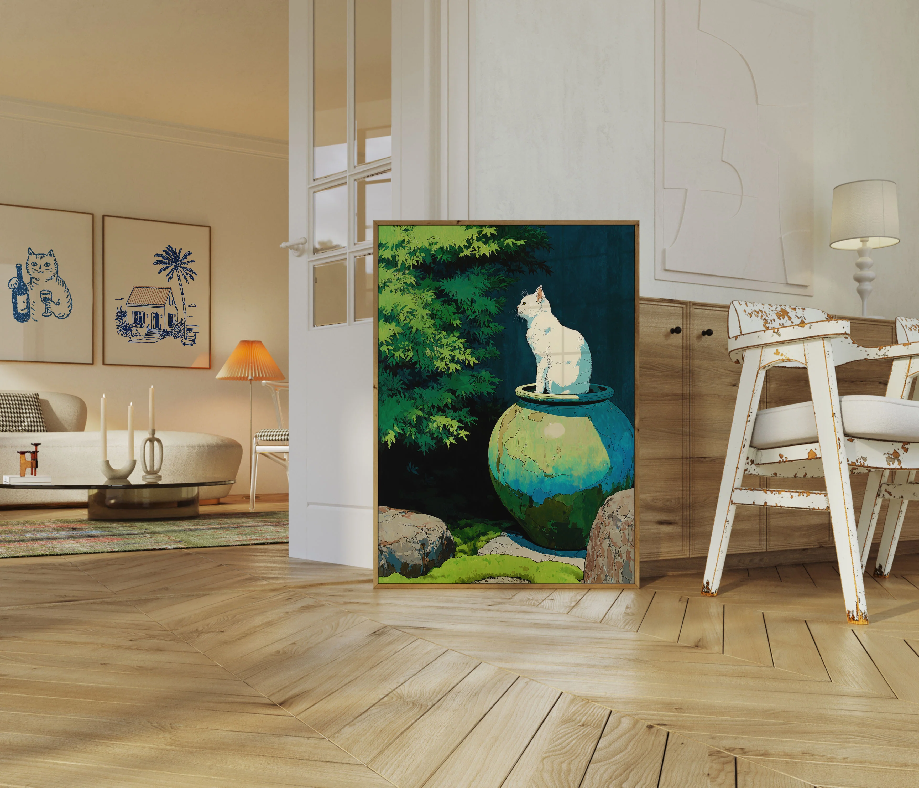 White Cat on Earthen Pot Poster - Image 5