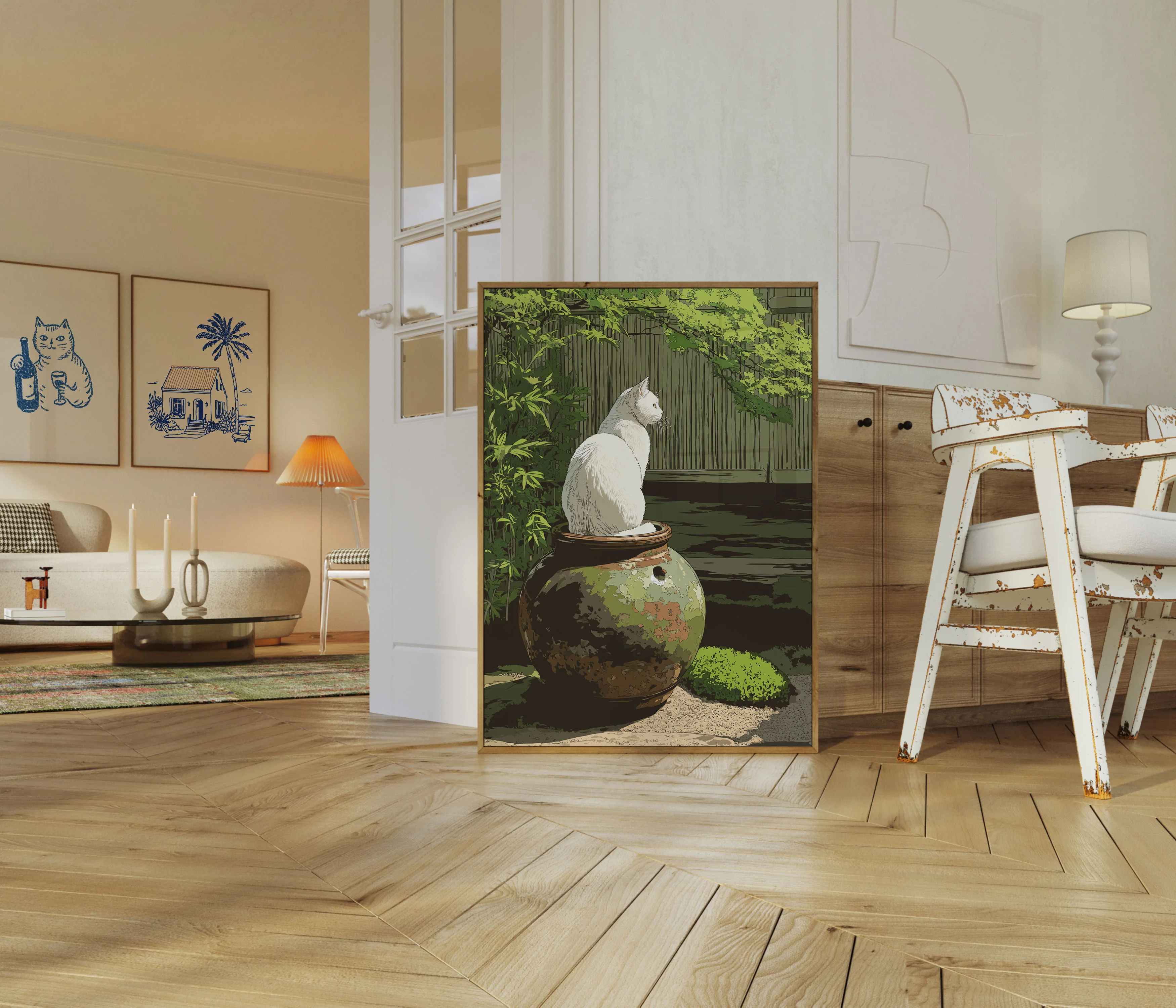 White Cat on Pottery Poster - Image 5