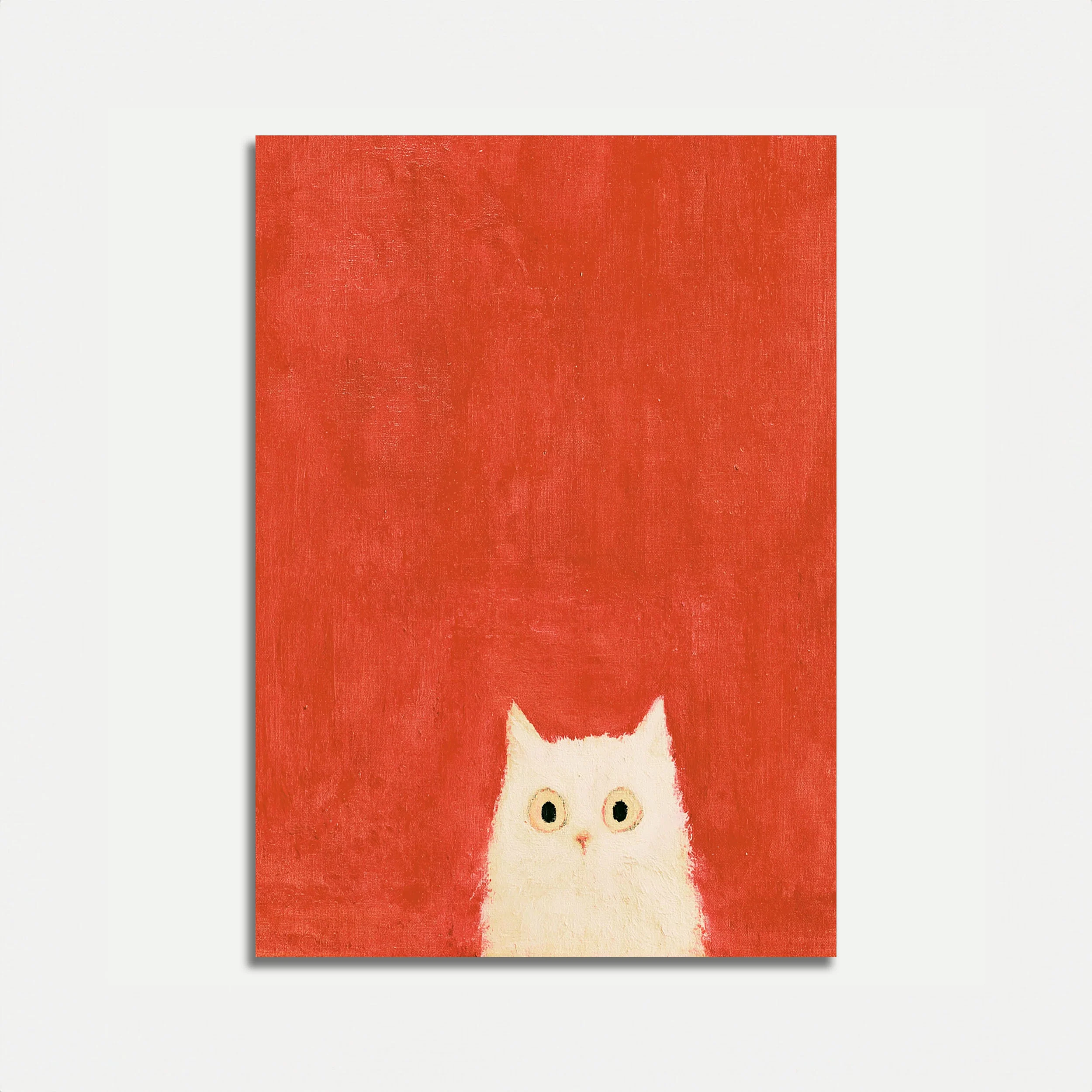 White Cat Red Background Poster