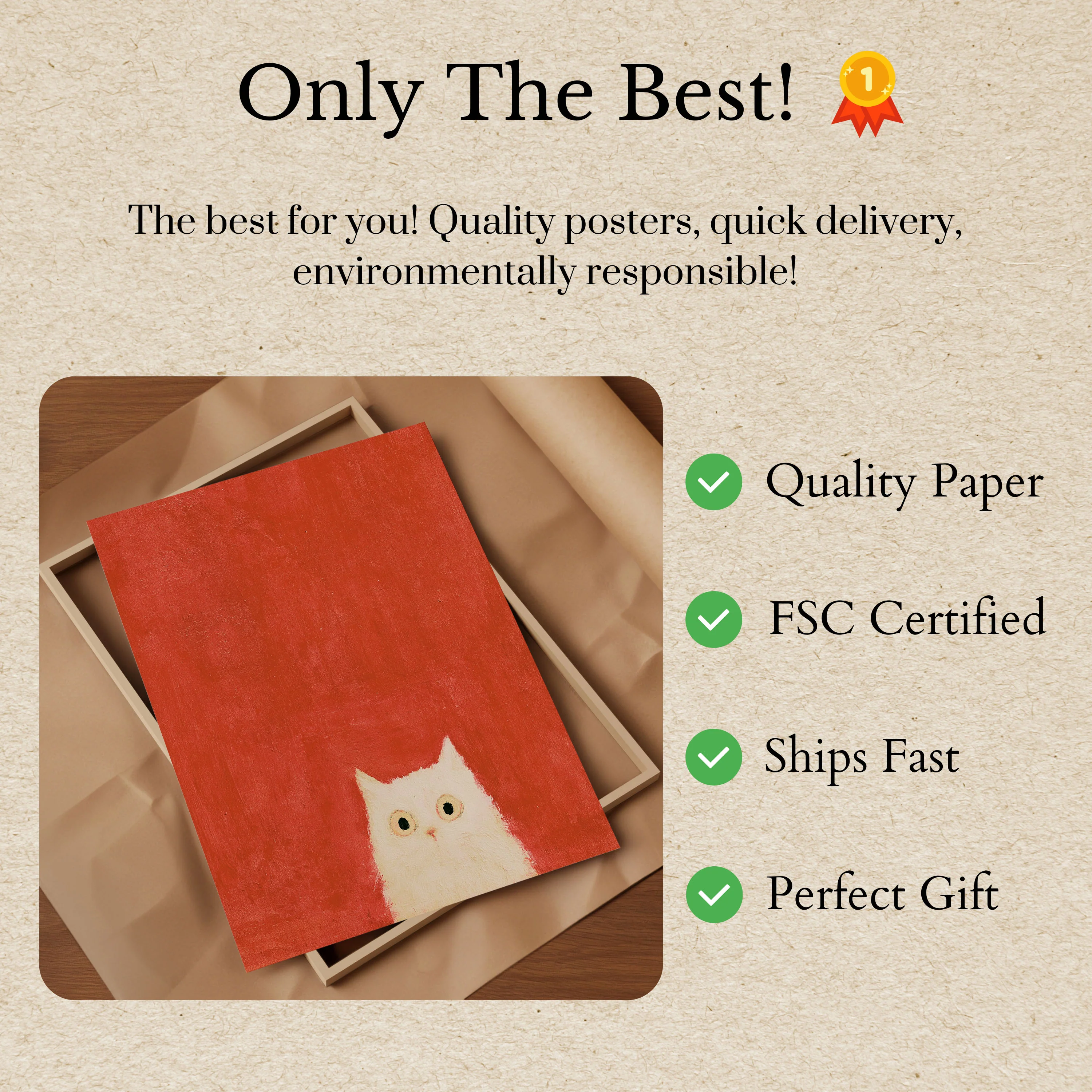 White Cat Red Background Poster - Image 3