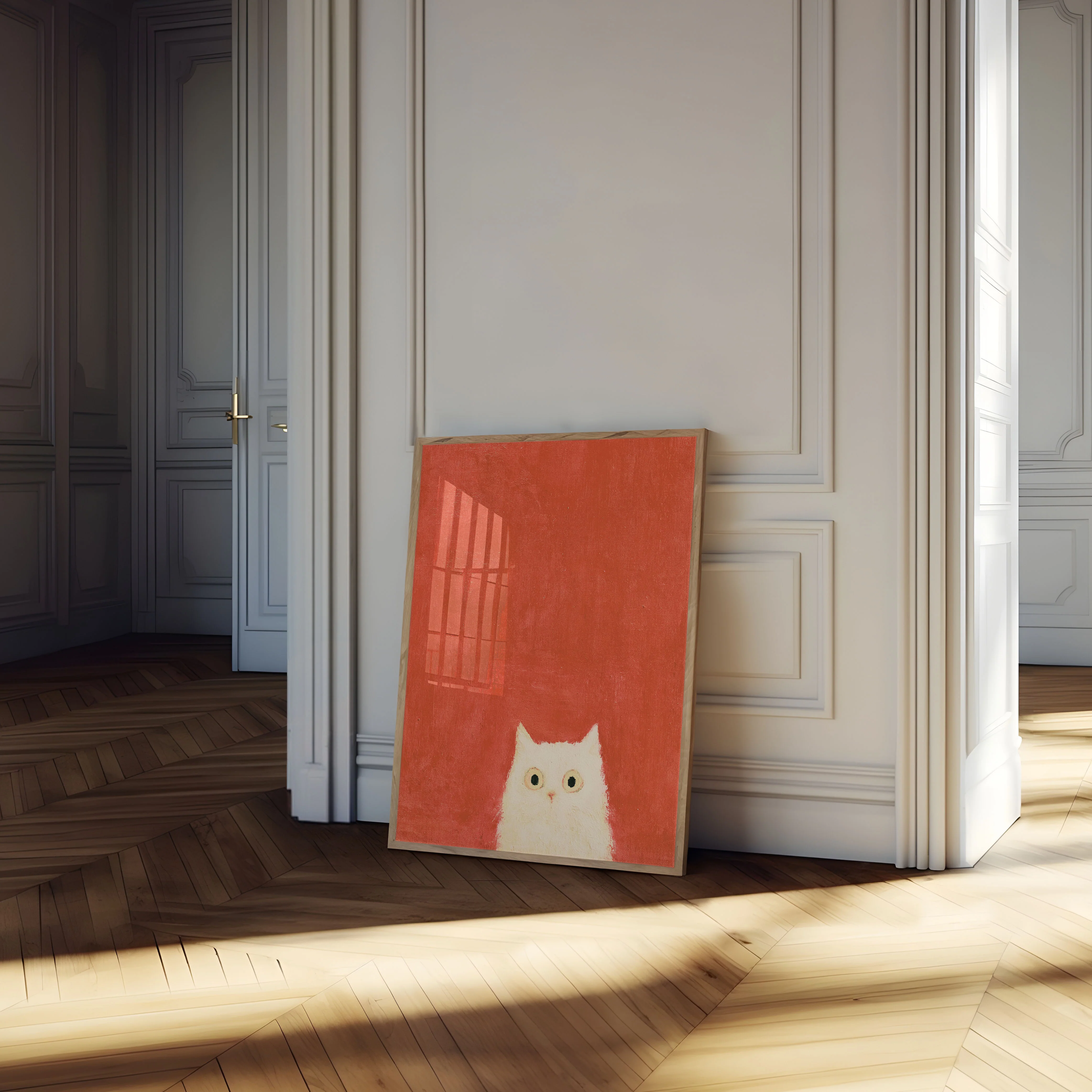 White Cat Red Background Poster - Image 4