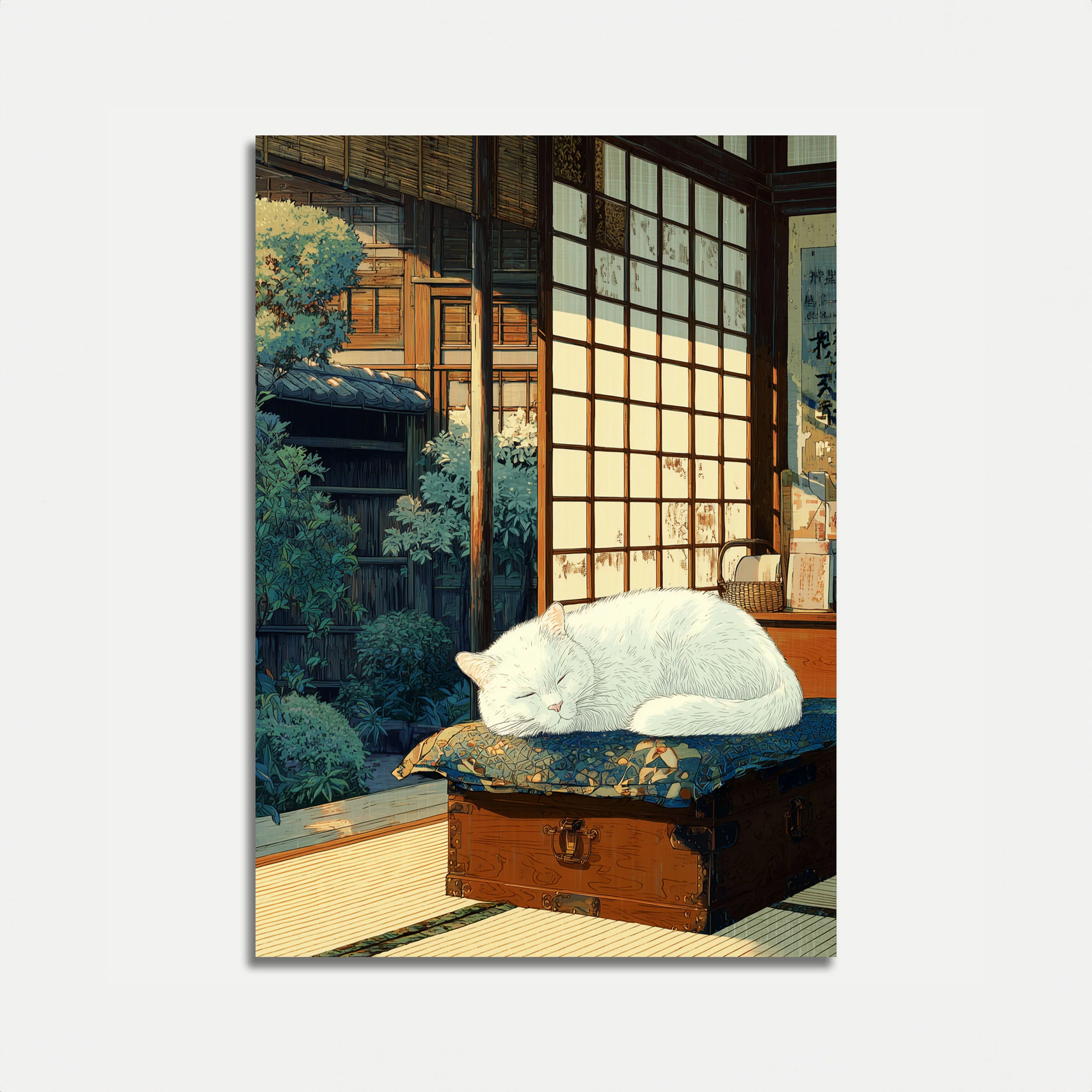 White Cat Sleeping by Window Poster