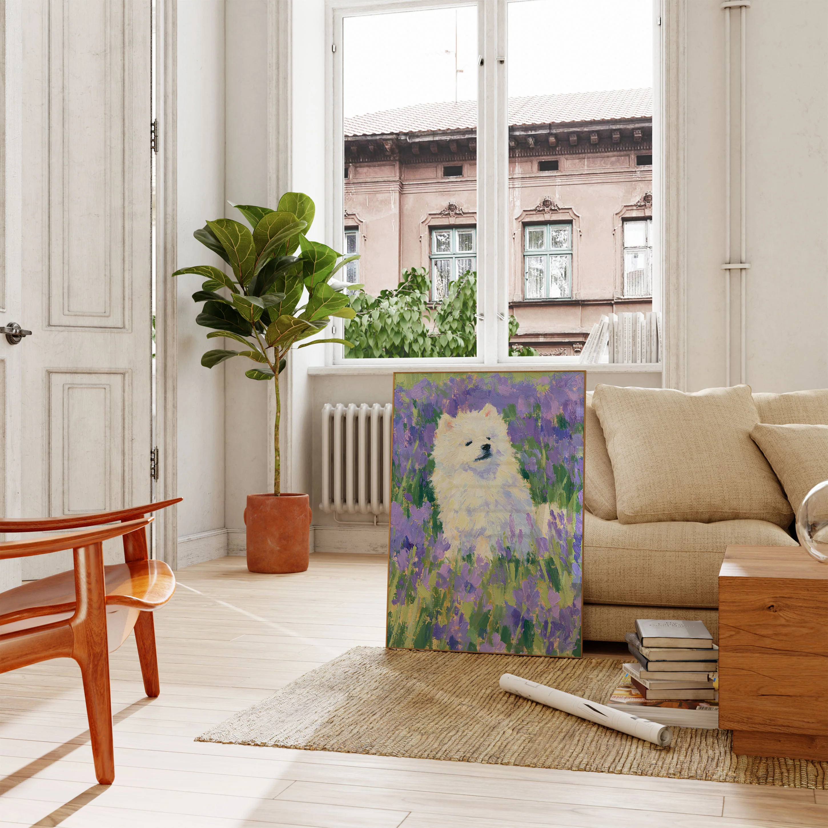 White Dog in Lavender Field Poster - Image 2