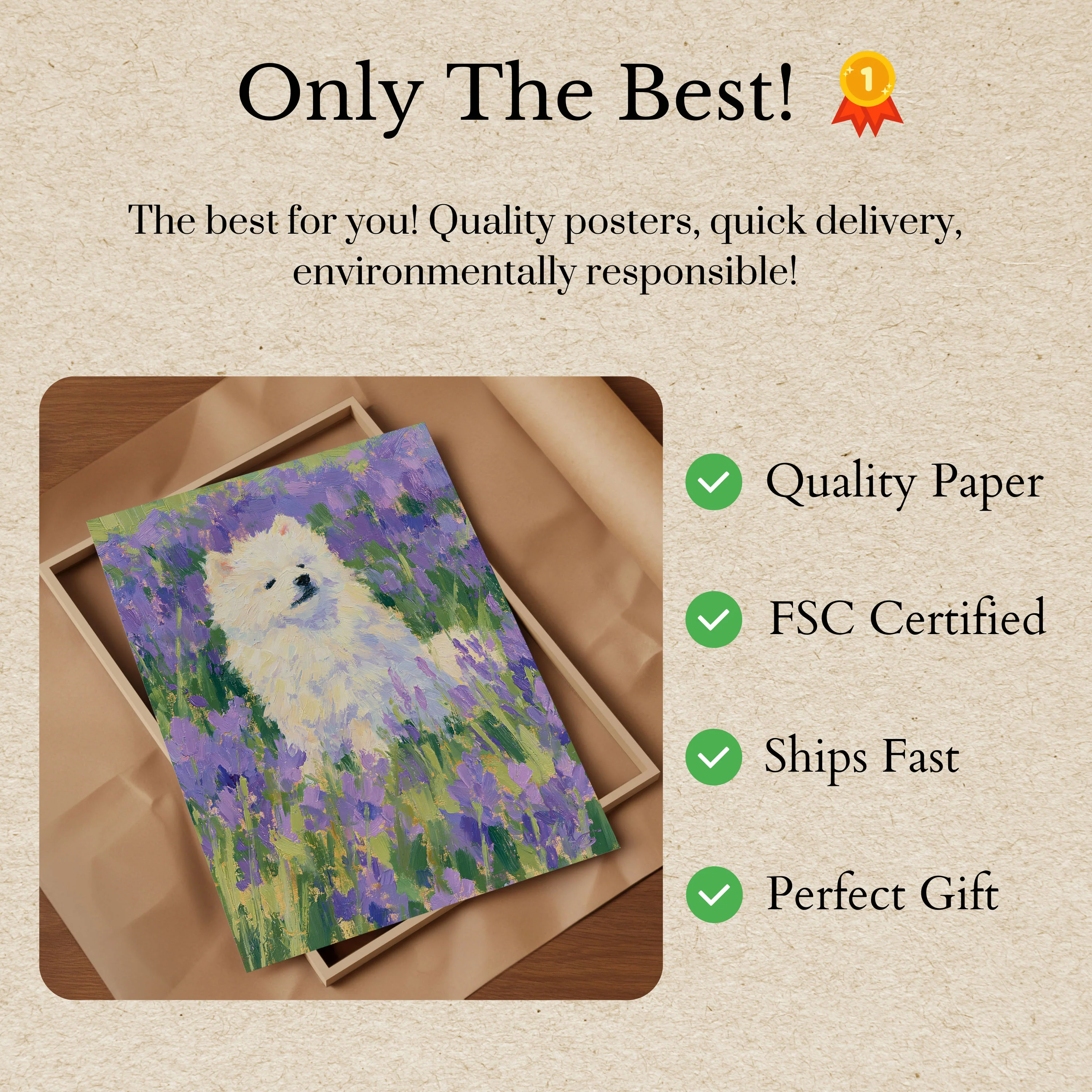 White Dog in Lavender Field Poster - Image 3