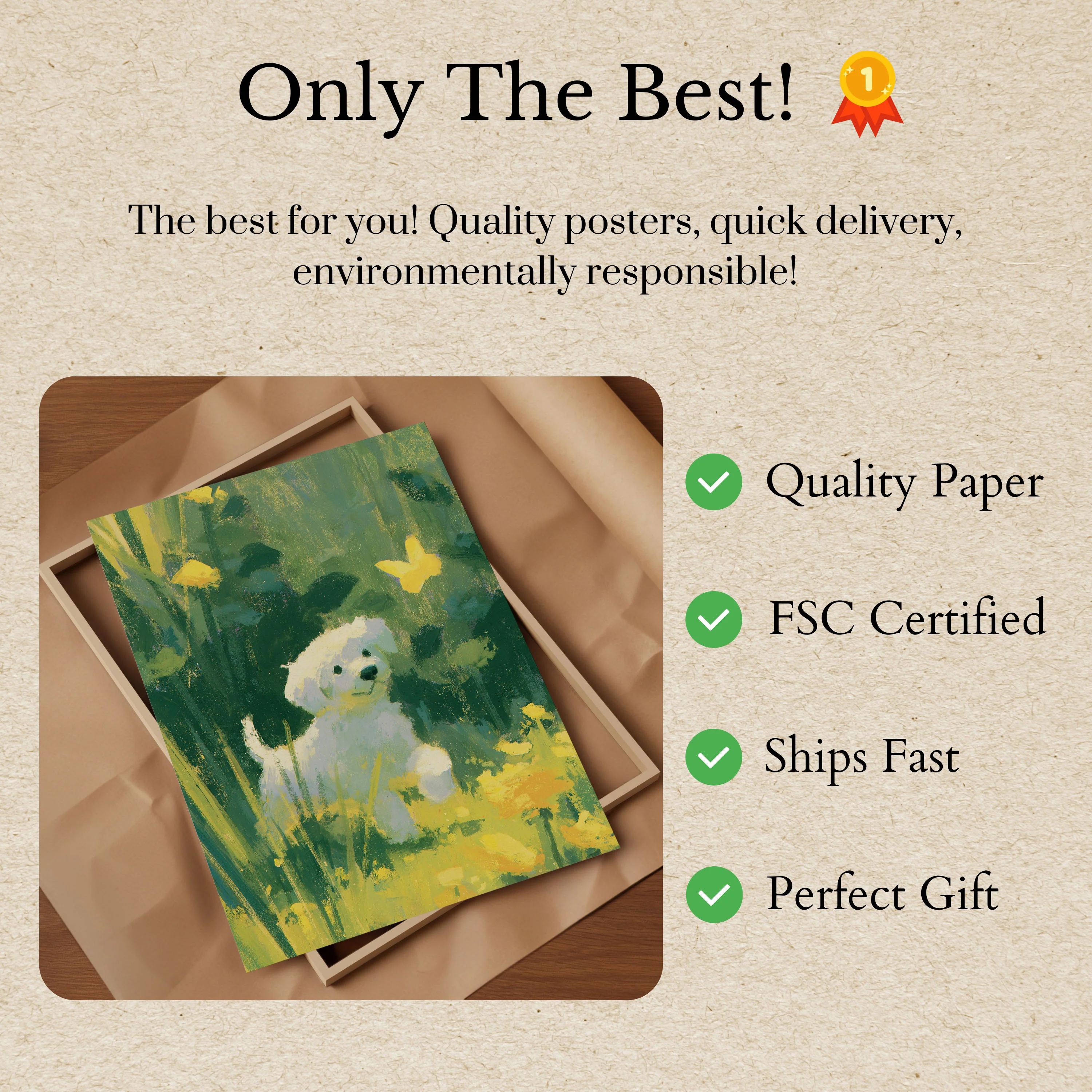 White Dog in Yellow Flowers Poster - Image 3