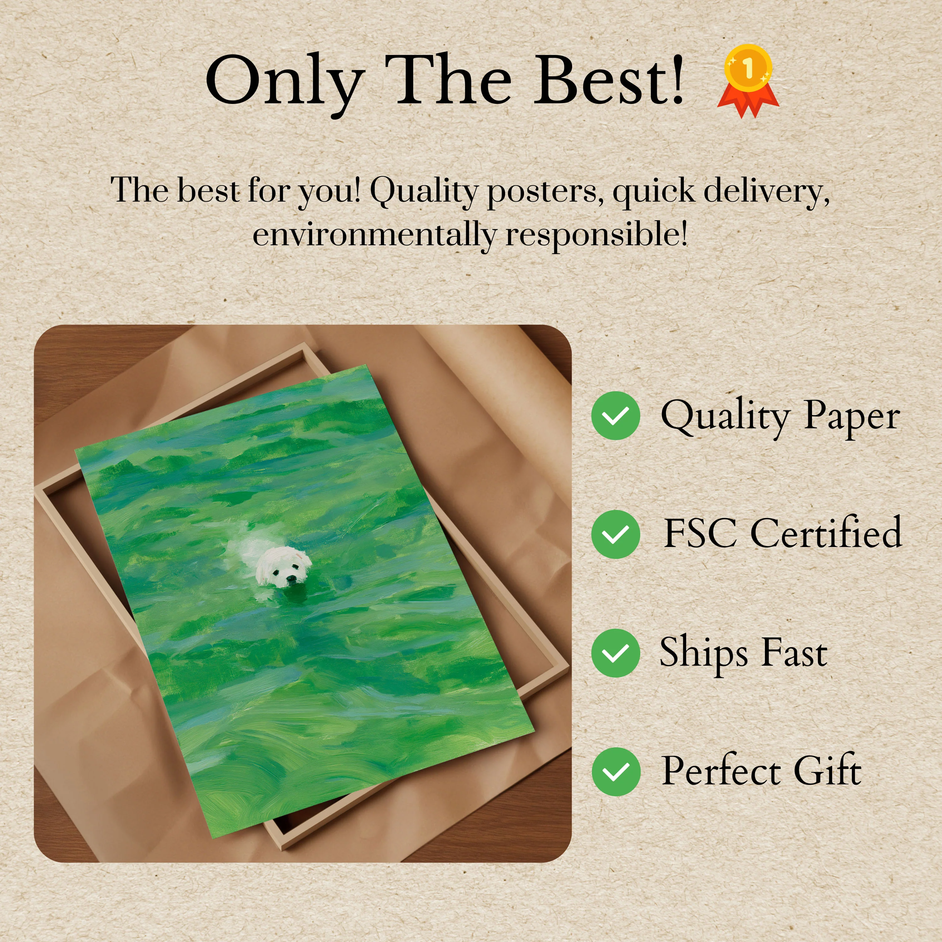 White Dog Swimming in Green Poster - Image 3