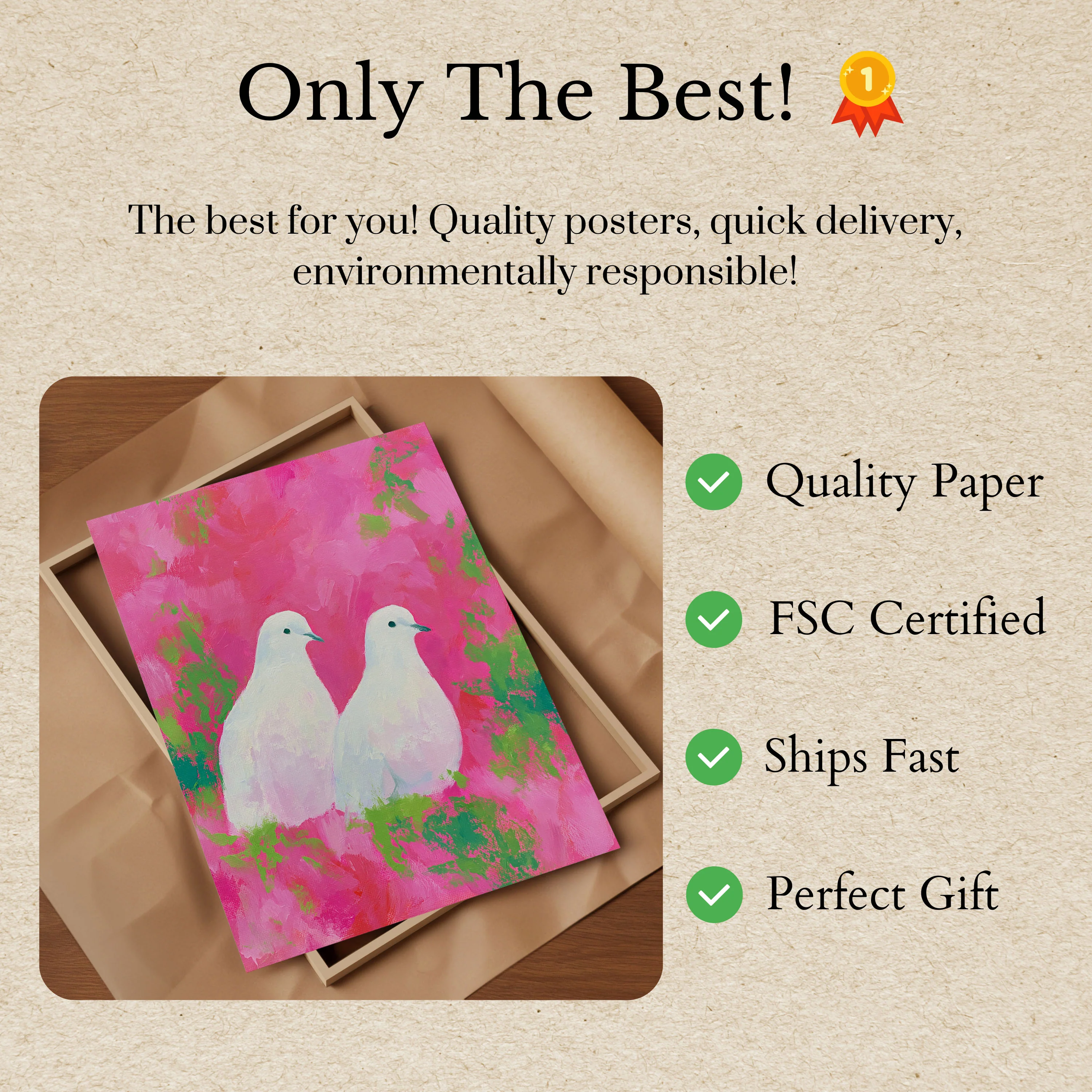 White Doves in Pink Garden Poster - Image 3