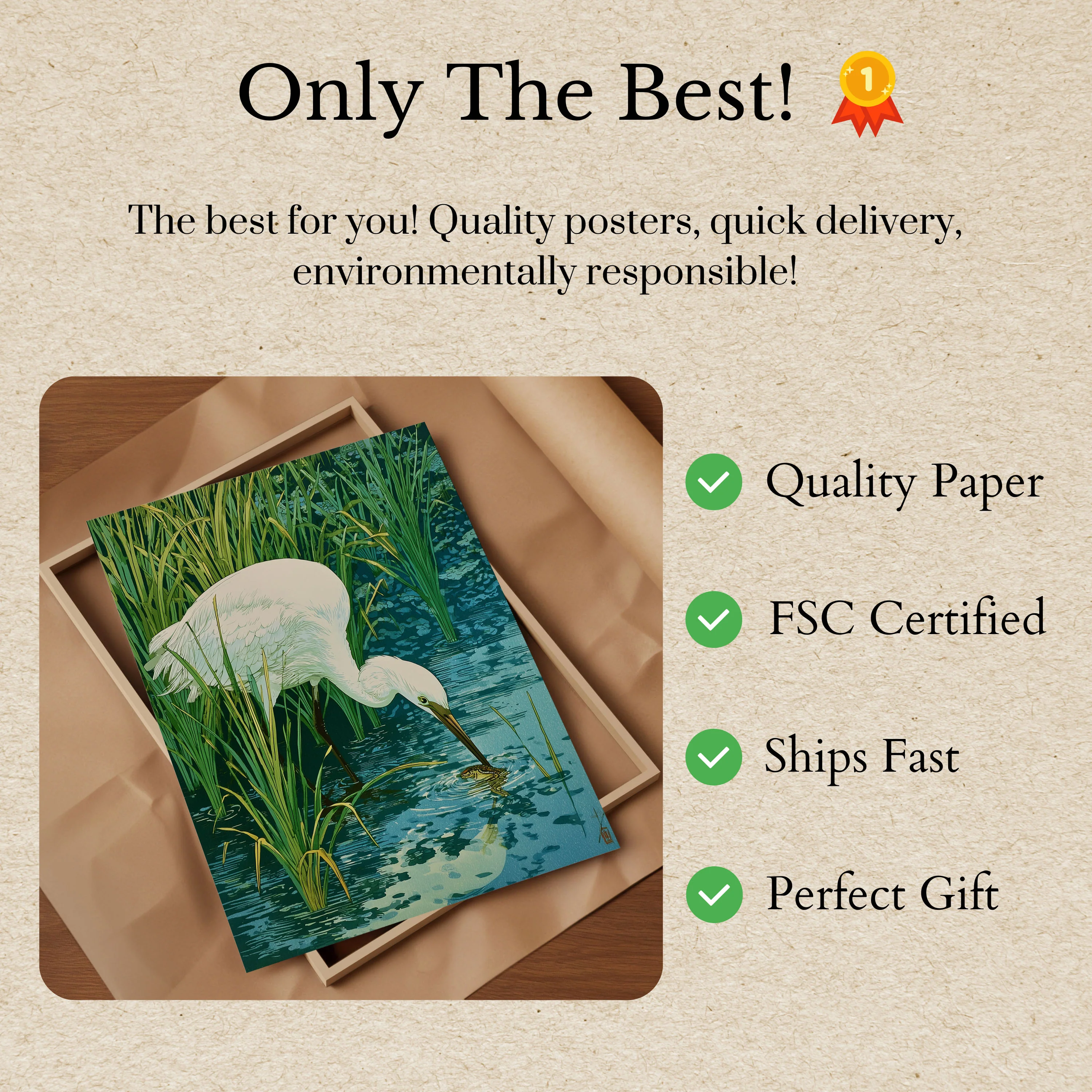 White Egret Fishing in Wetlands Poster - Image 3
