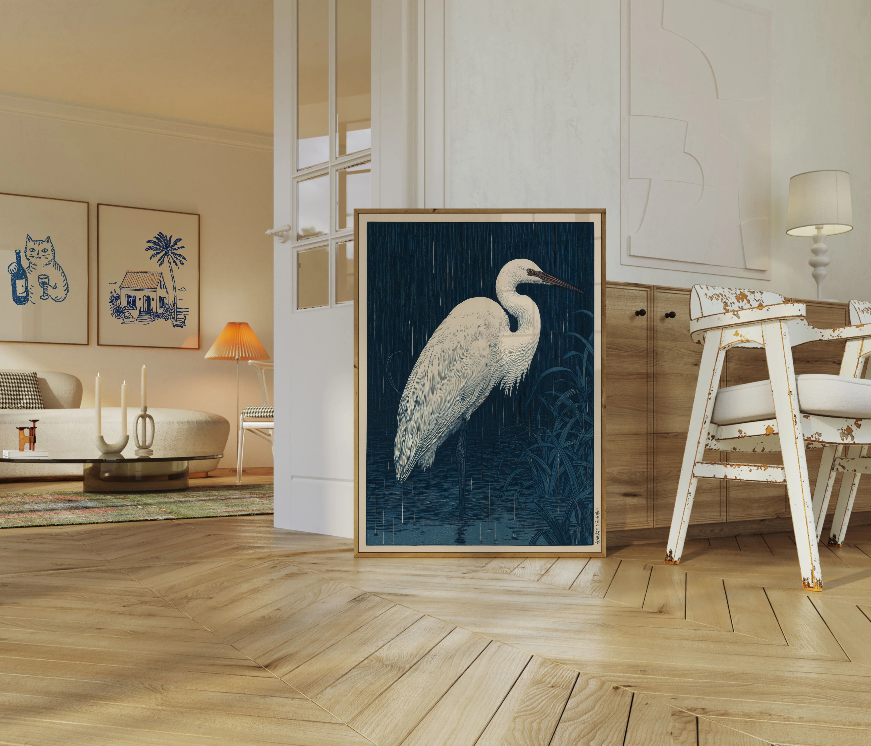 White Egret in Rainfall Poster - Image 5
