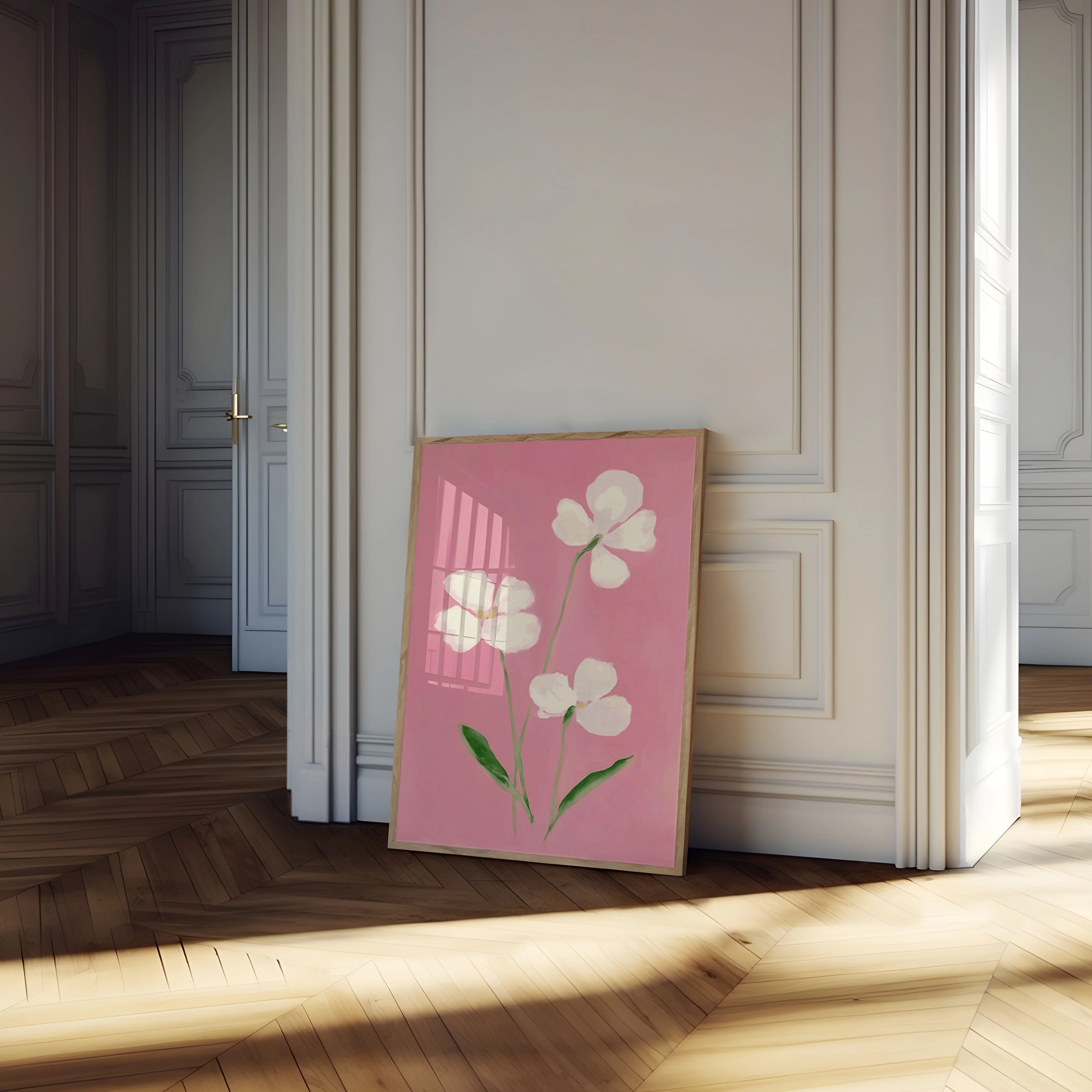 White Flowers Pink Background Poster - Image 4