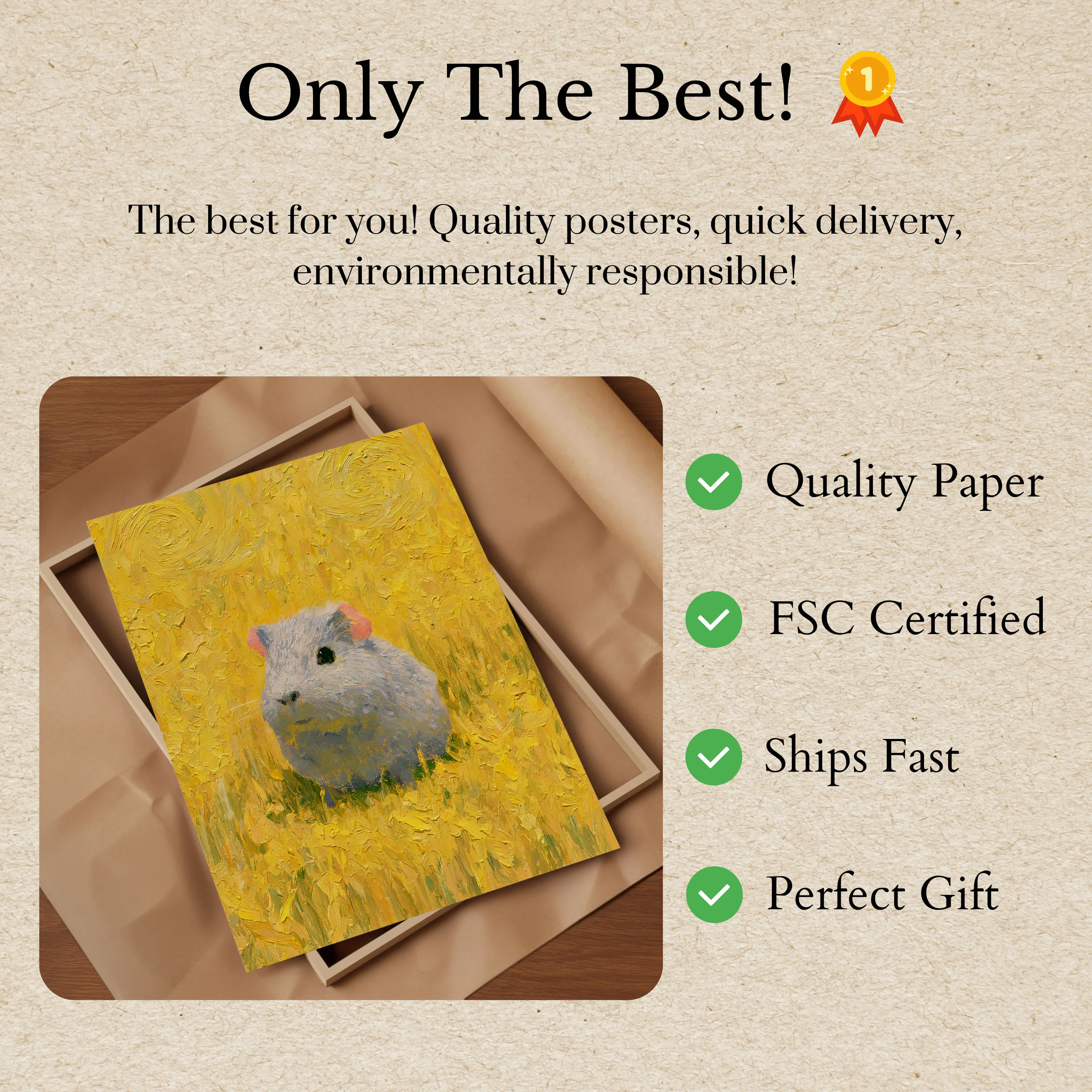 White Guinea Pig Portrait Poster - Image 3