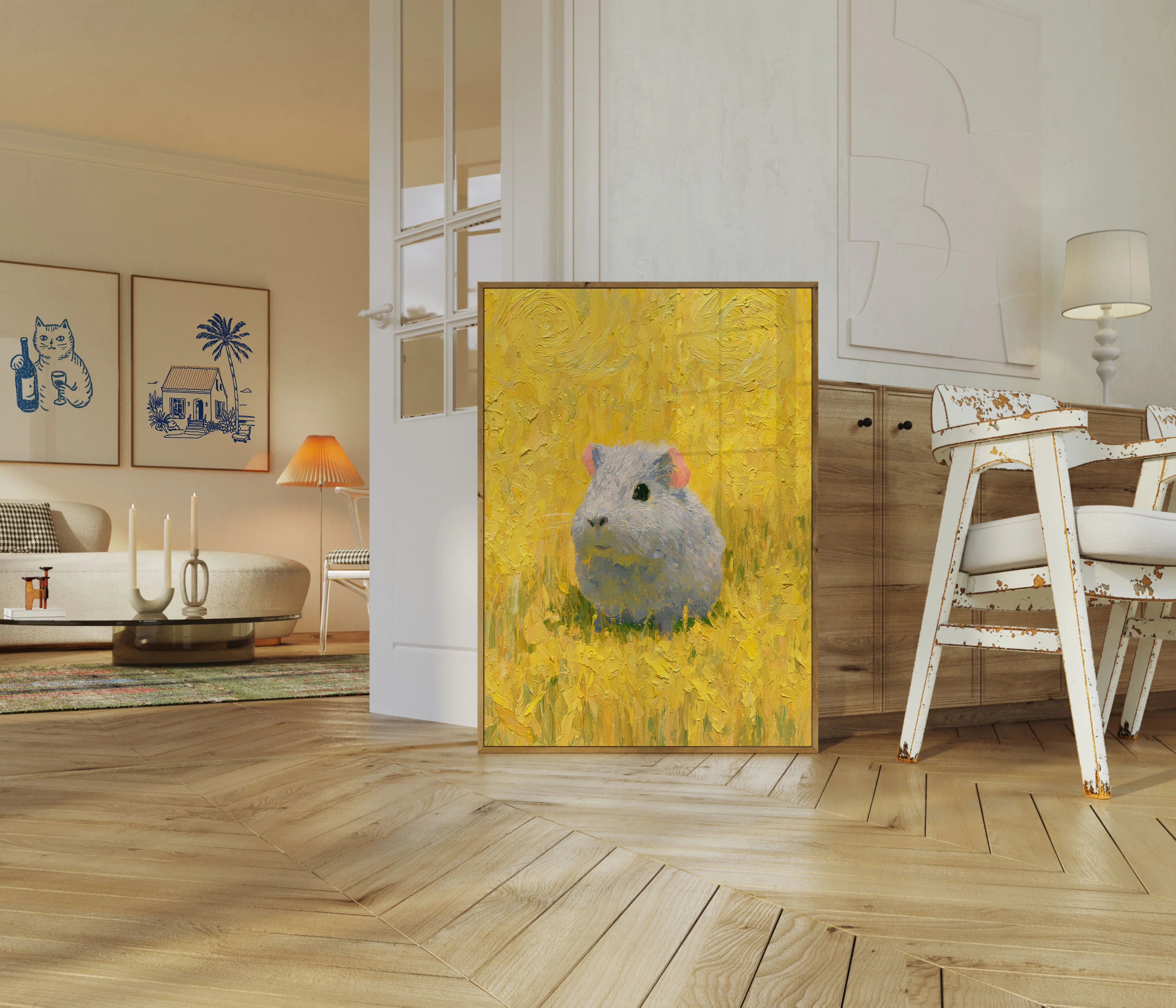White Guinea Pig Portrait Poster - Image 5