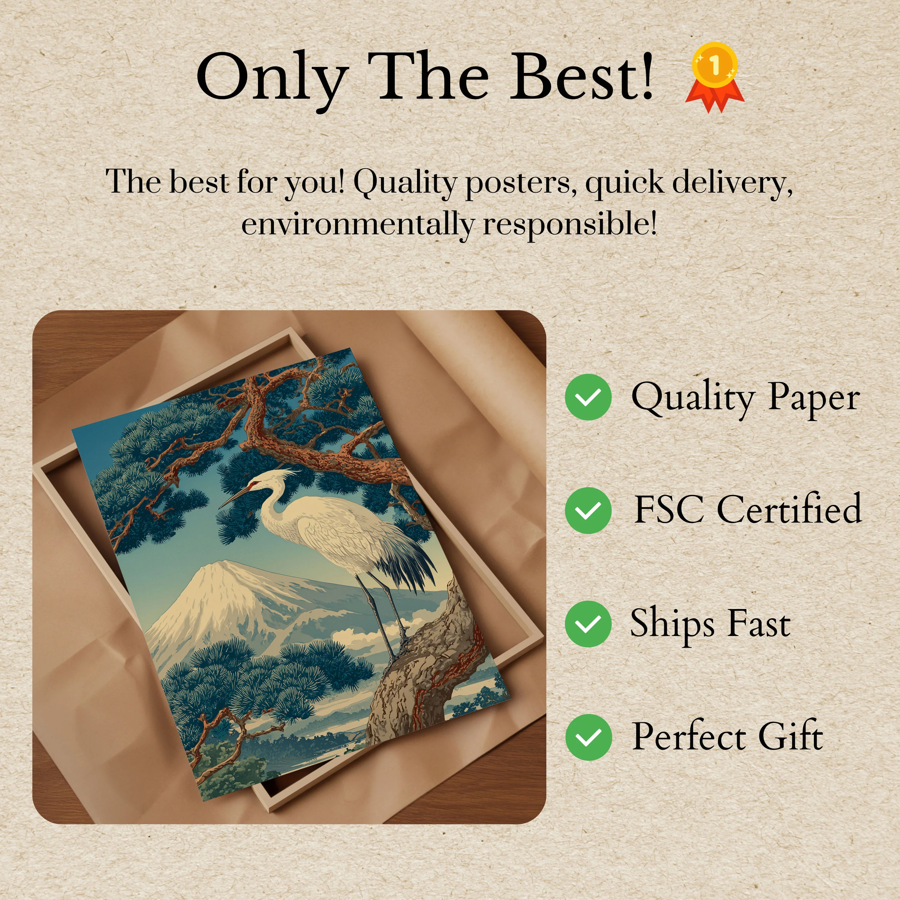 White Heron and Mount Fuji Poster - Image 3