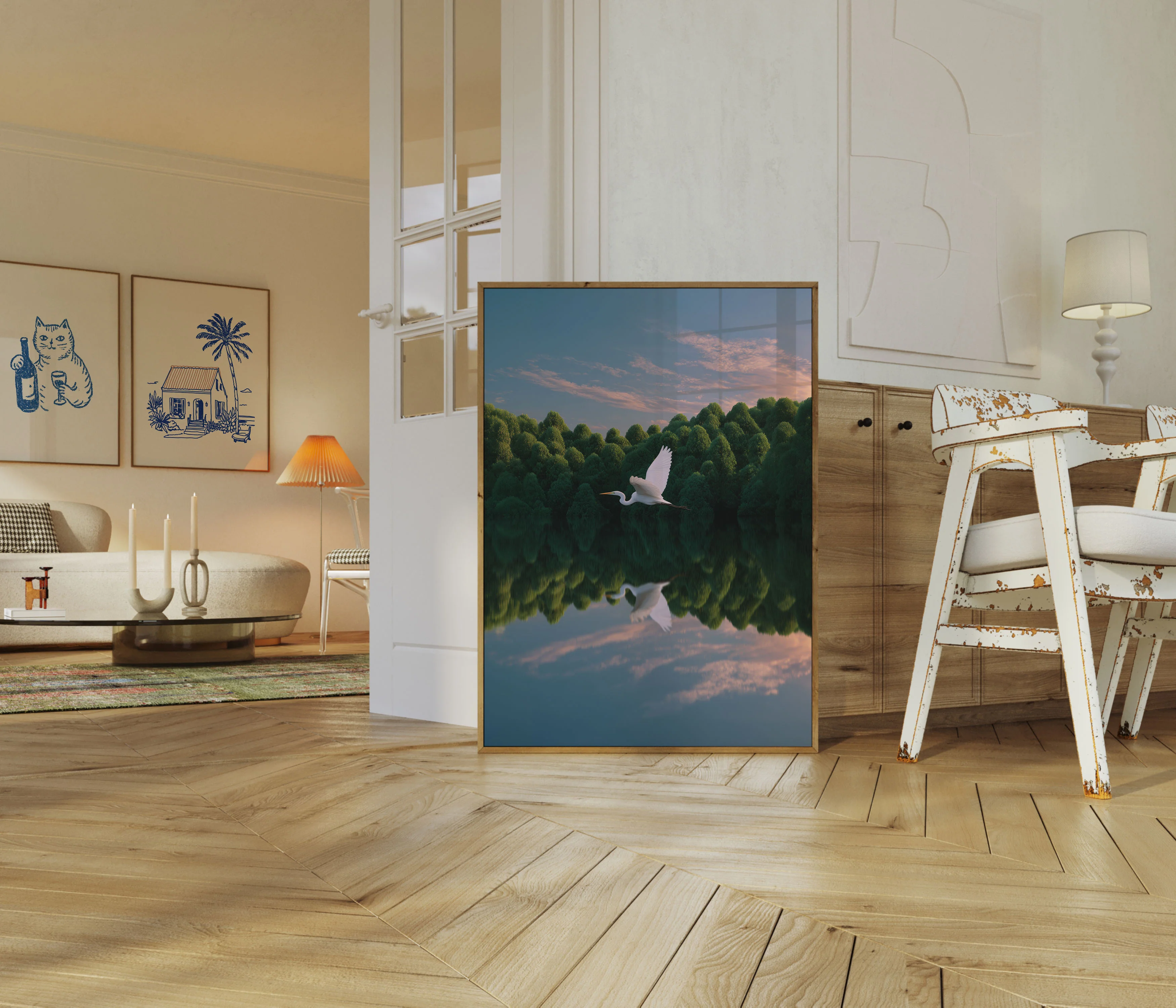 White Heron Forest Reflection Poster - Image 5