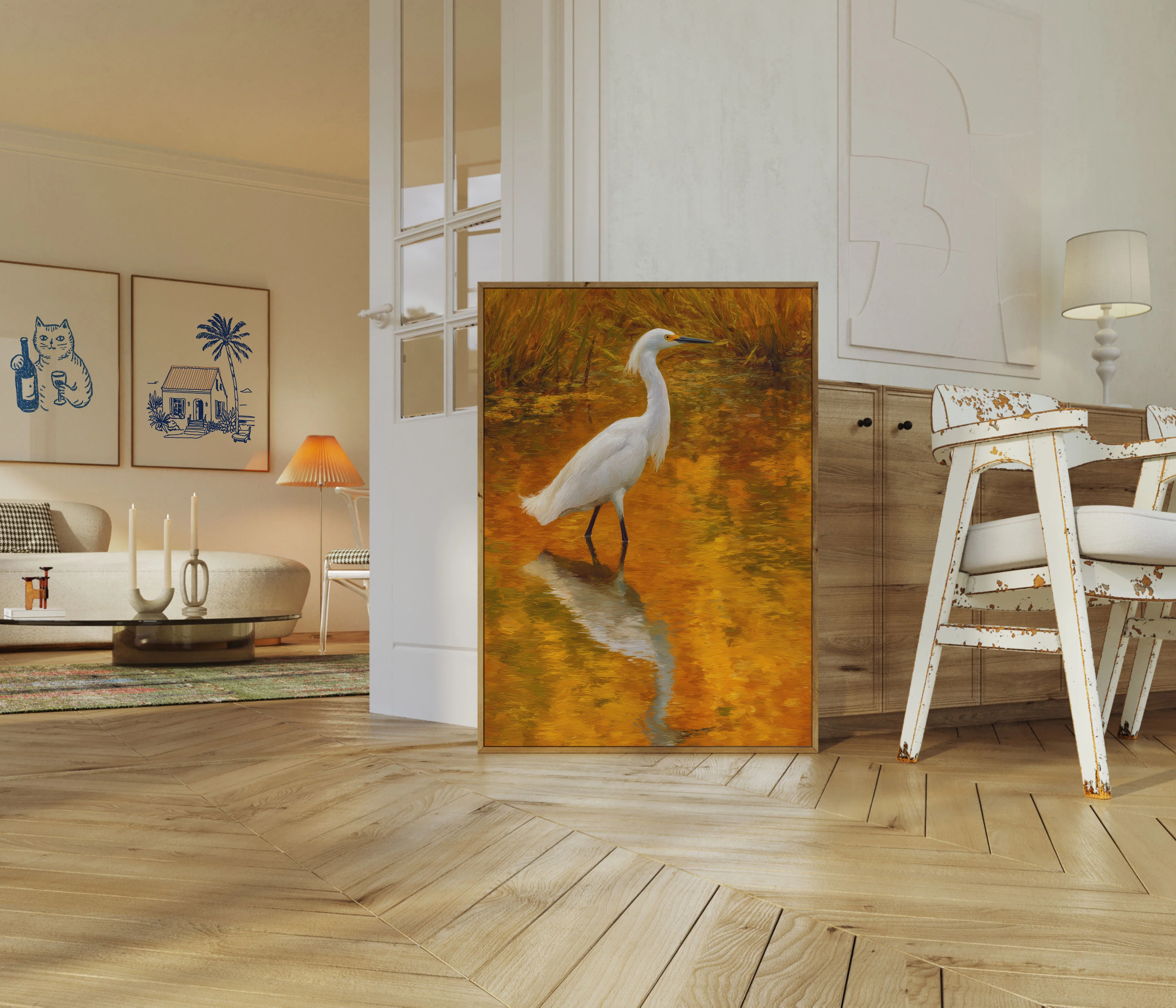 White Heron in Golden Waters Poster - Image 5