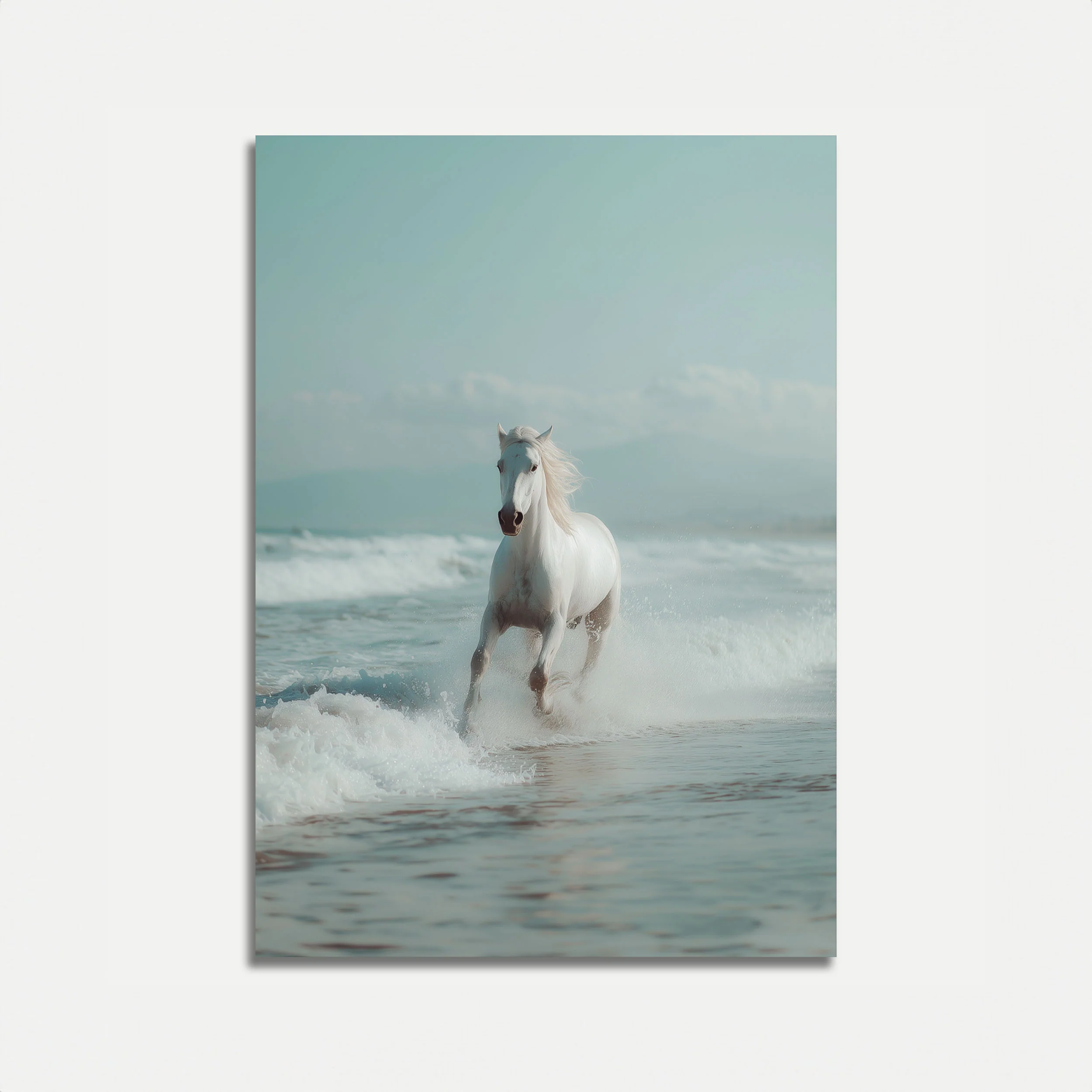 White Horse Ocean Wave Poster