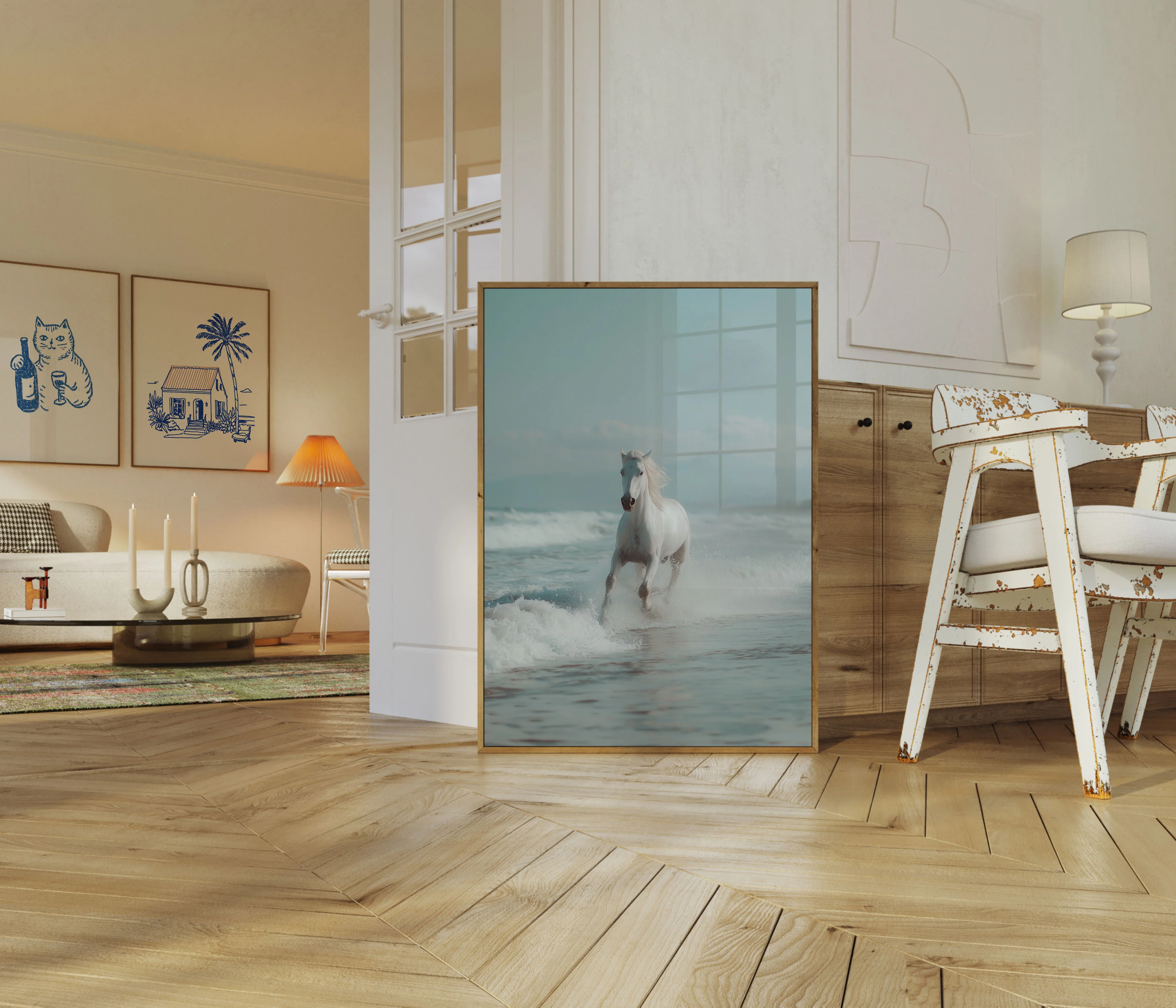 White Horse Ocean Wave Poster - Image 5