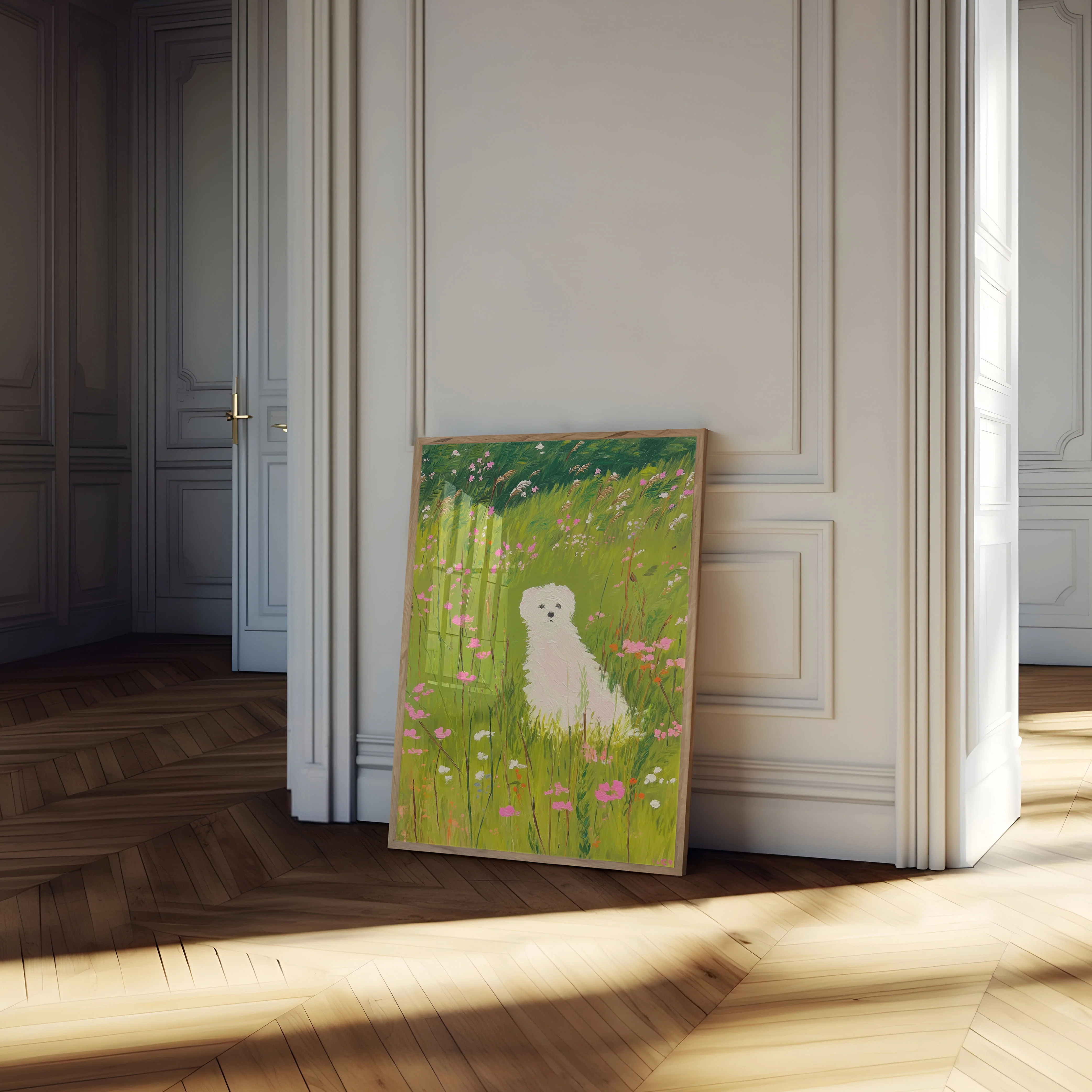 White Puppy in Wildflower Meadow Poster - Image 4