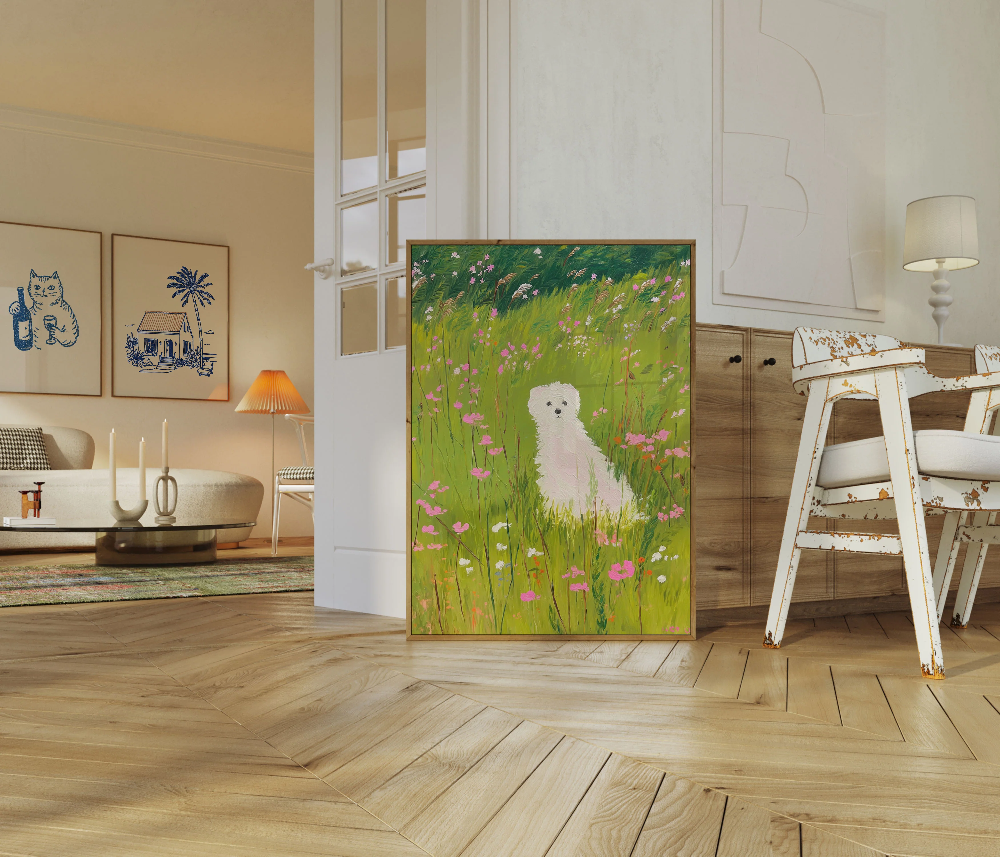 White Puppy in Wildflower Meadow Poster - Image 5