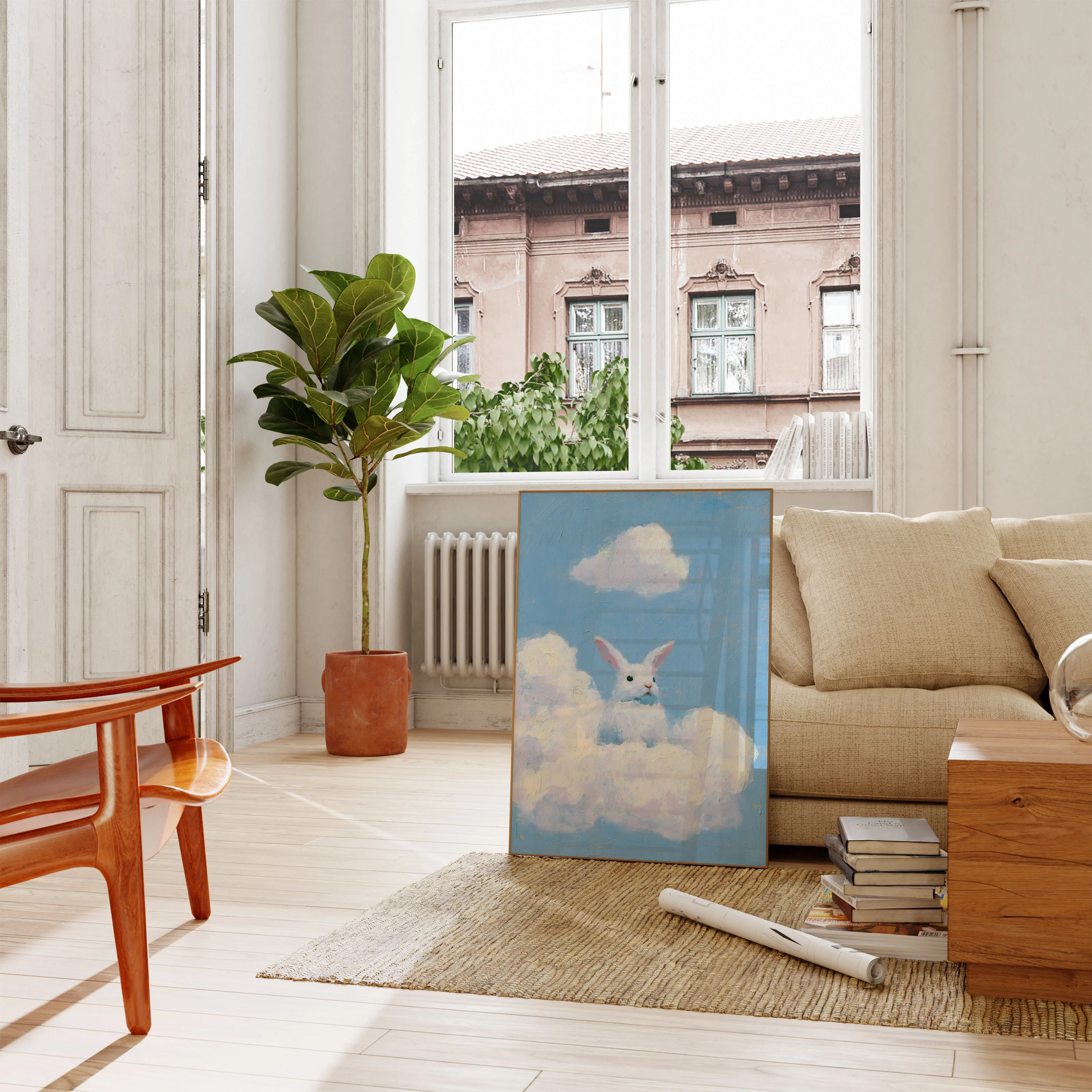 White Rabbit Among Clouds Poster - Image 2