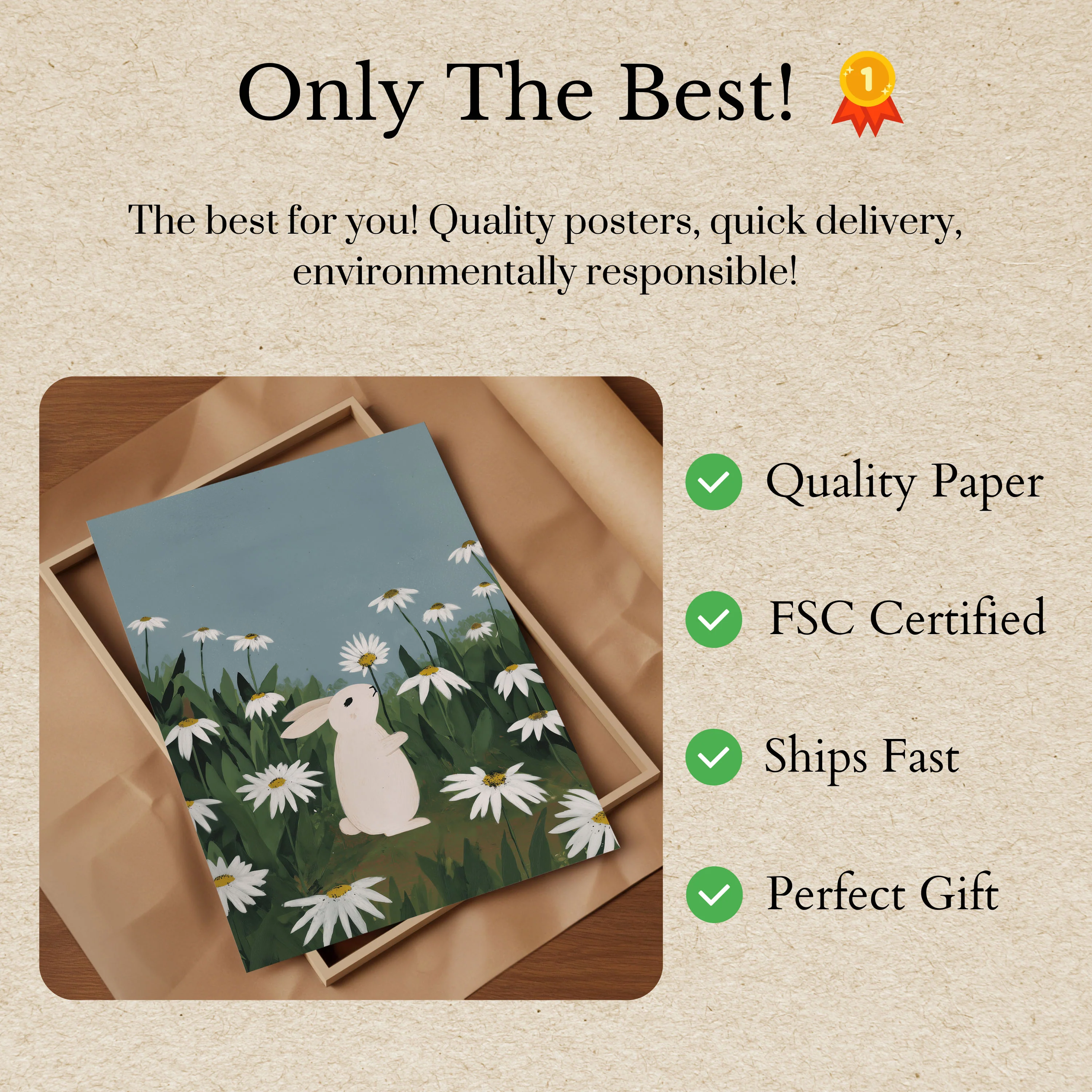 White Rabbit in Daisy Field Poster - Image 3