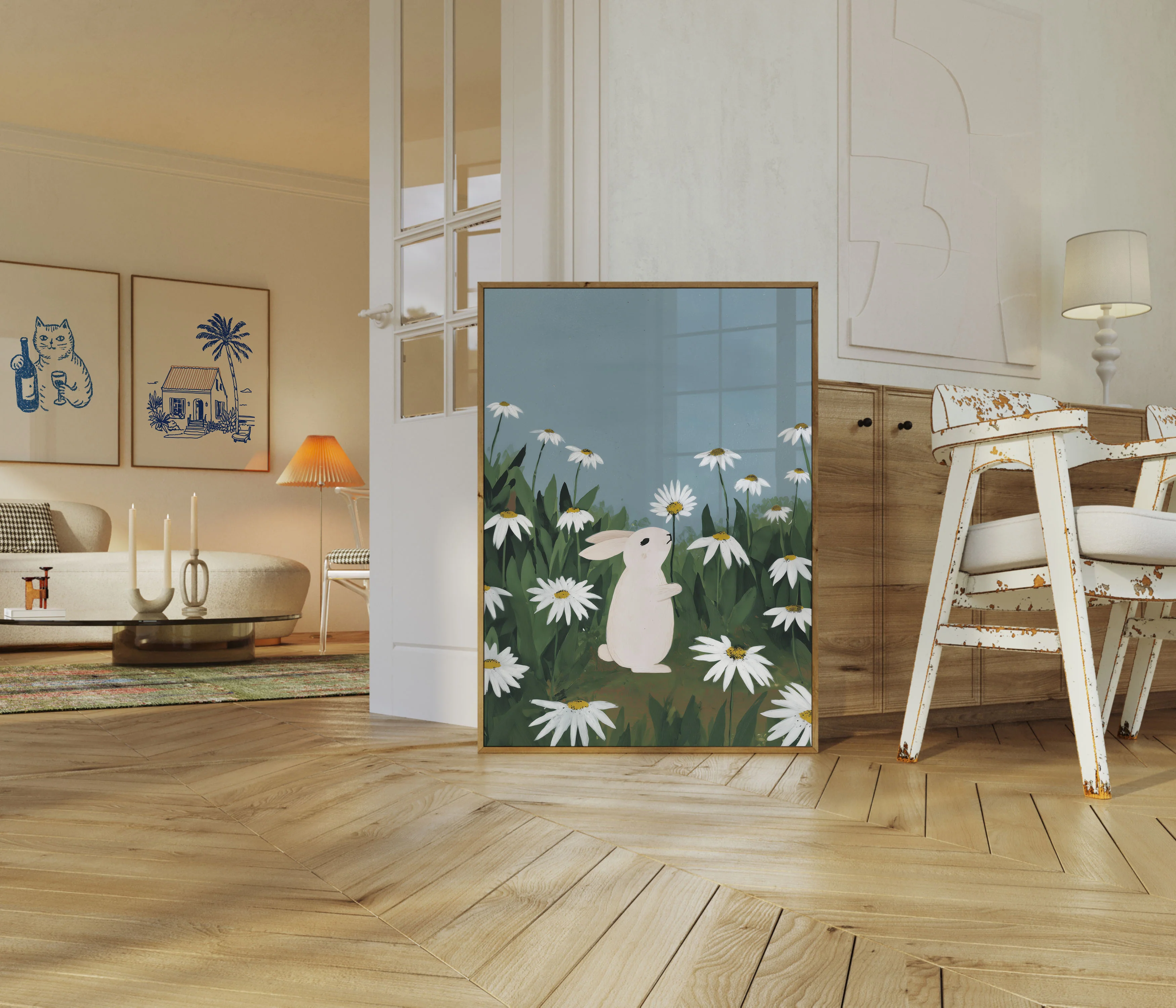 White Rabbit in Daisy Field Poster - Image 5