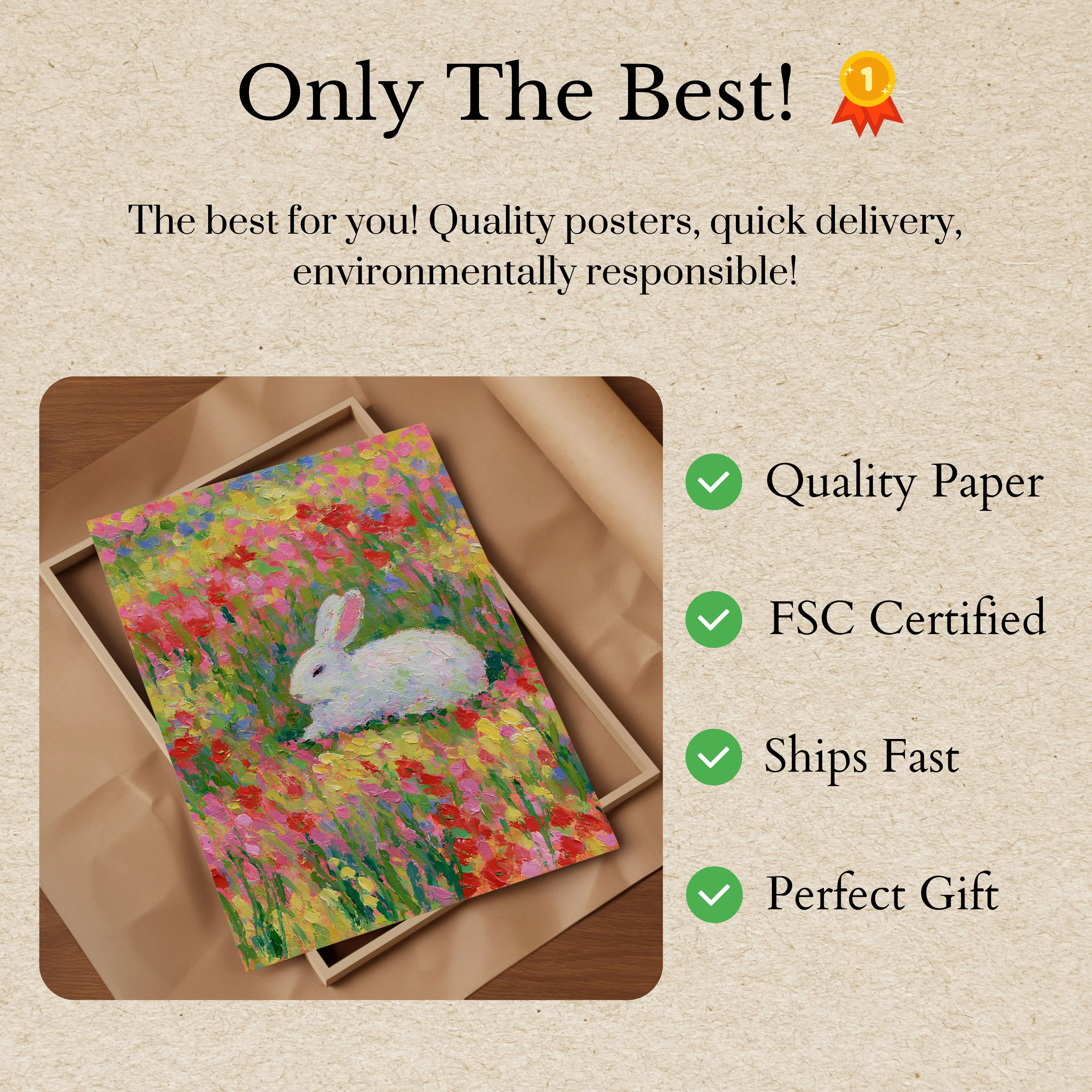 White Rabbit in Flower Field Poster - Image 3