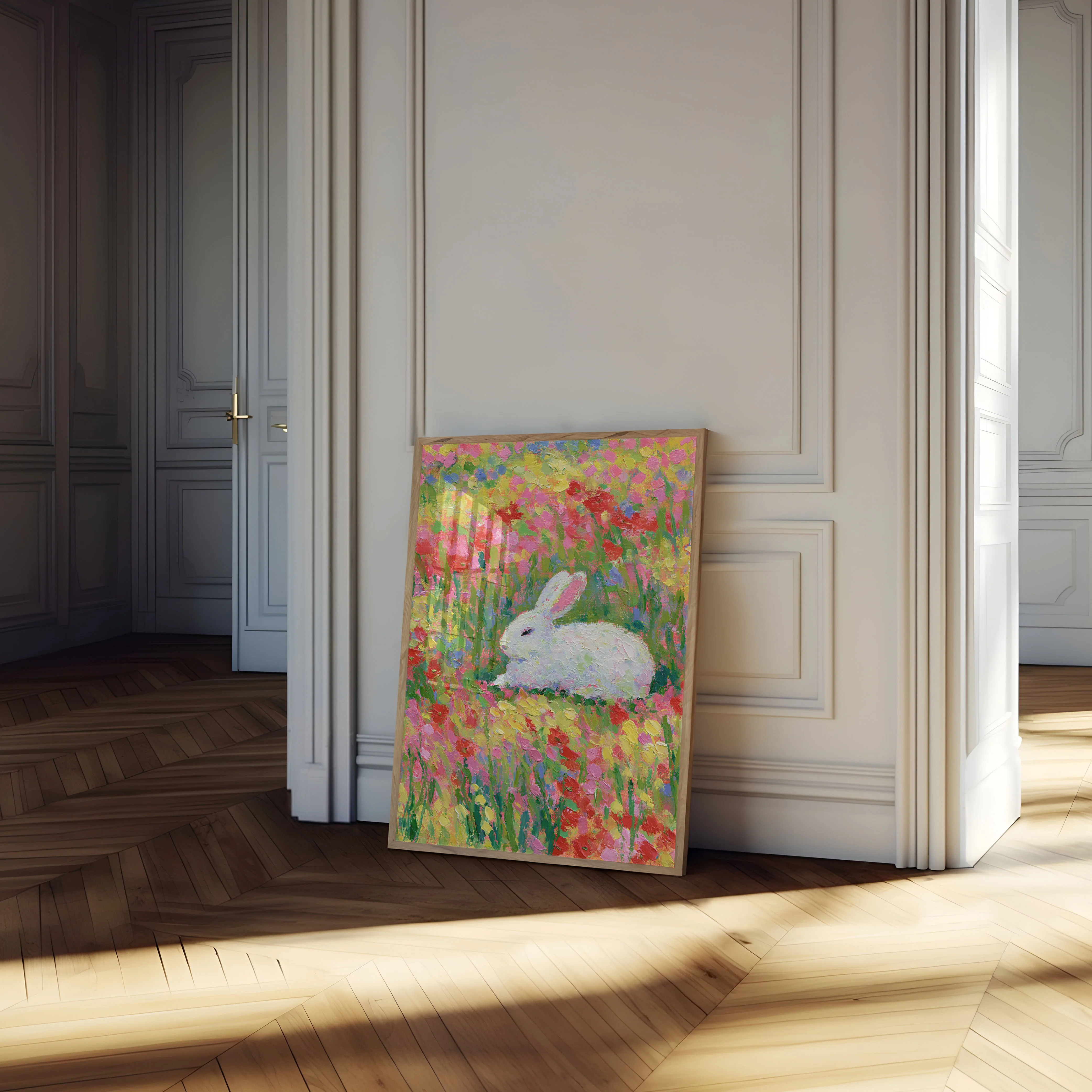 White Rabbit in Flower Field Poster - Image 4