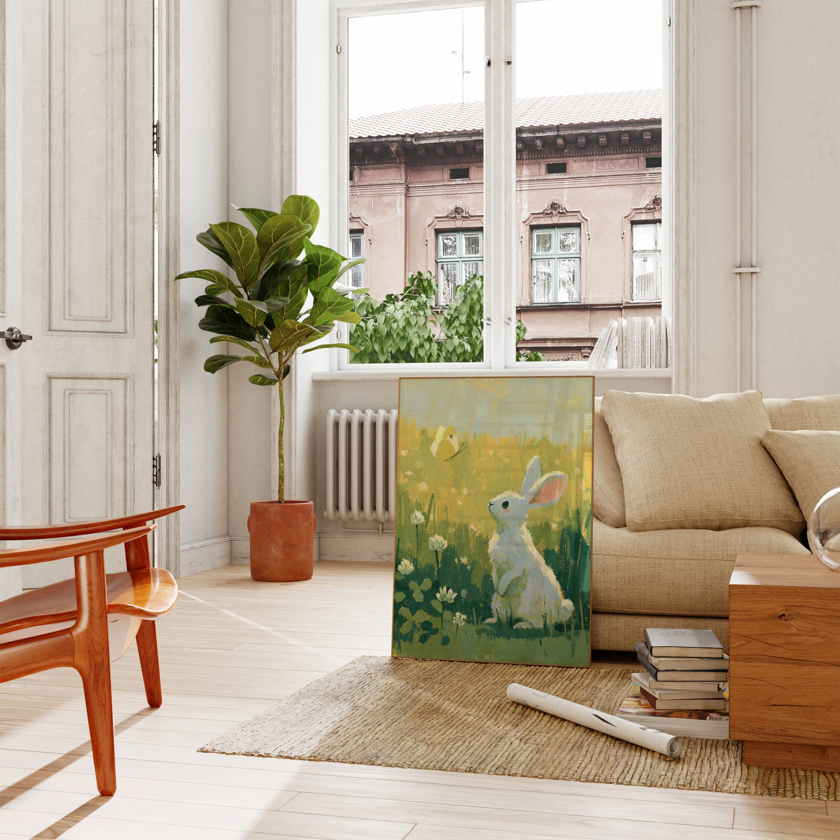 White Rabbit in Meadow Poster - Image 2