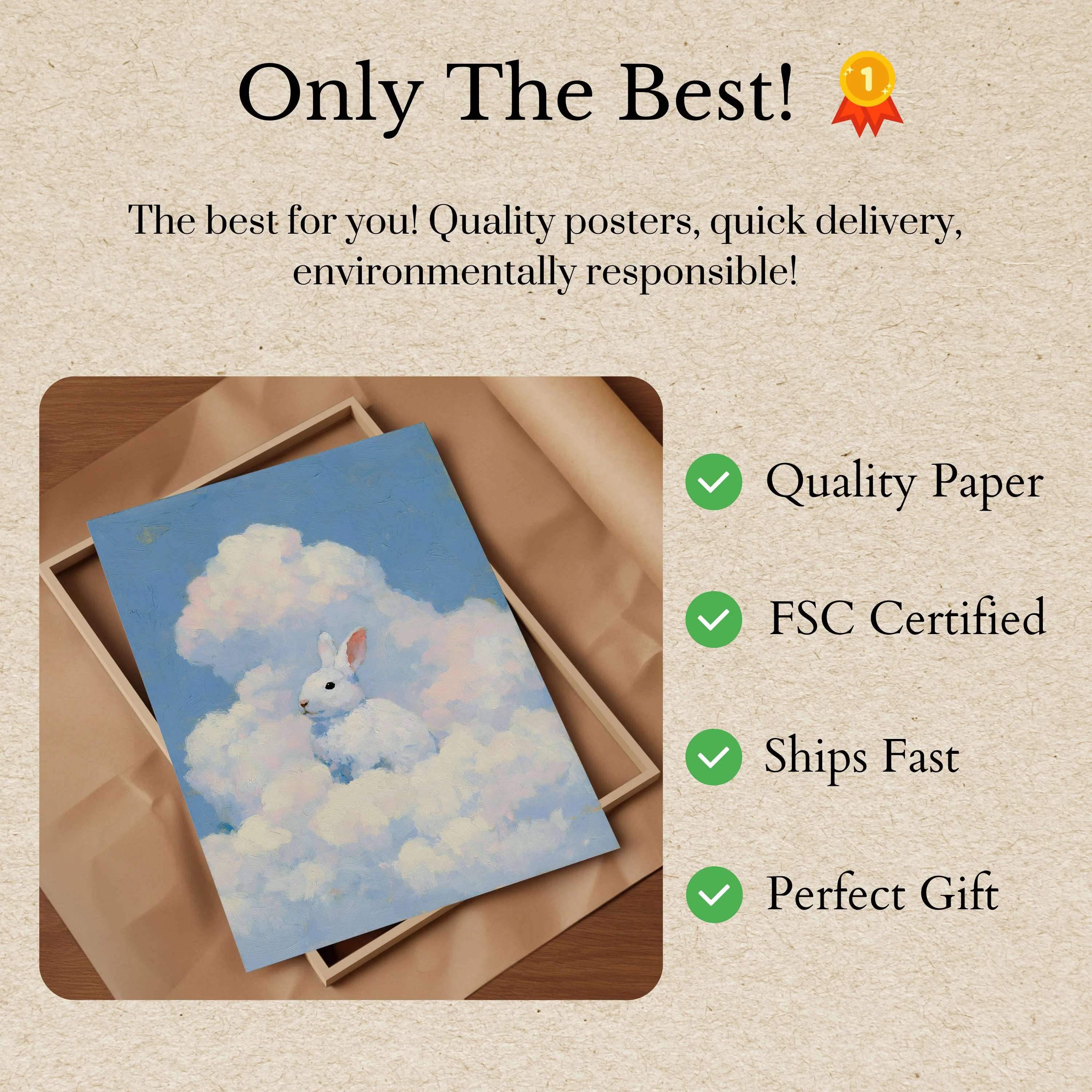 White Rabbit in the Clouds Poster - Image 3