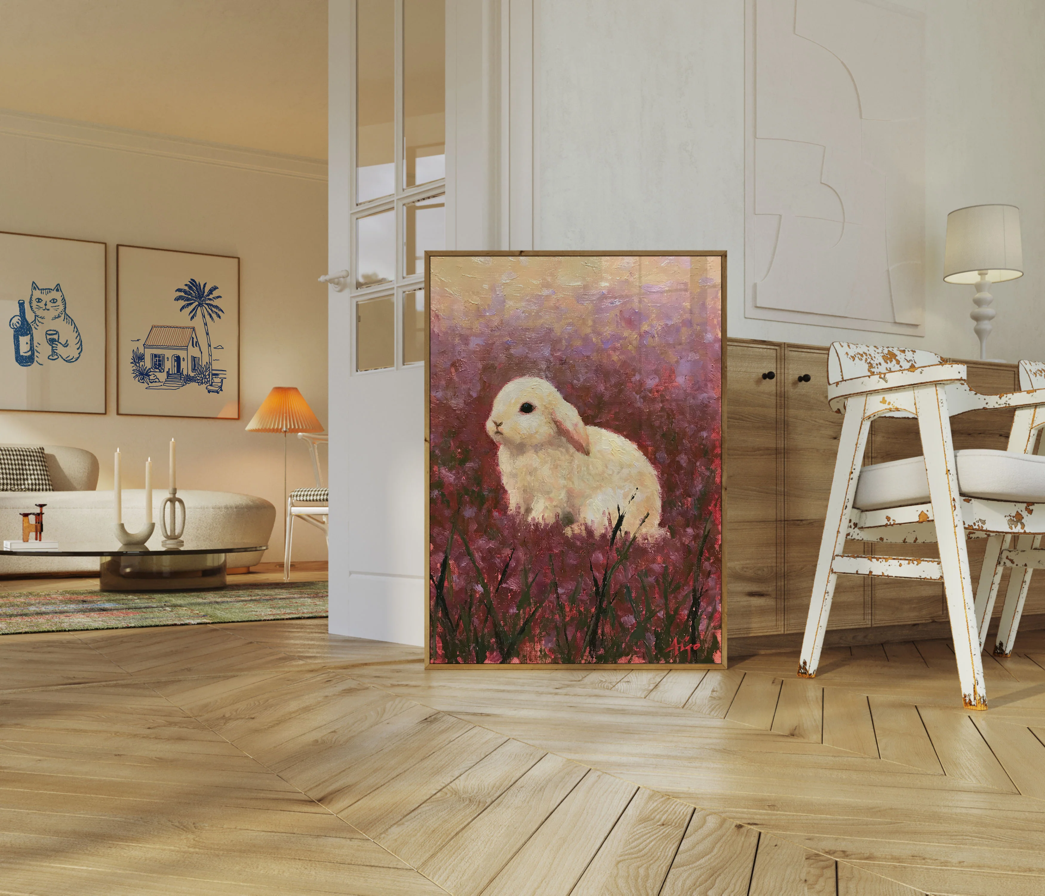 White Rabbit in Wildflower Field Poster - Image 5