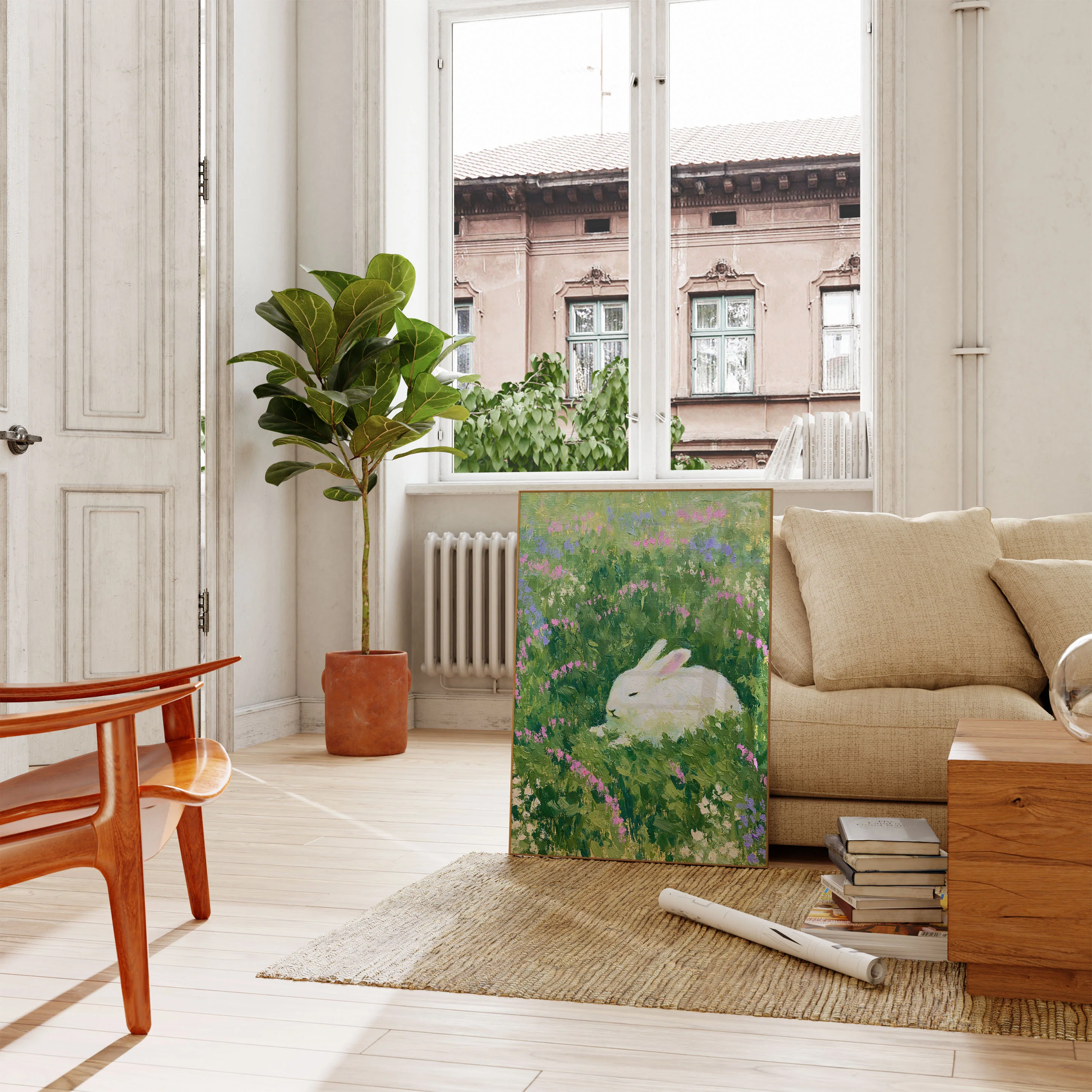 White Rabbit in Wildflower Garden Poster - Image 2