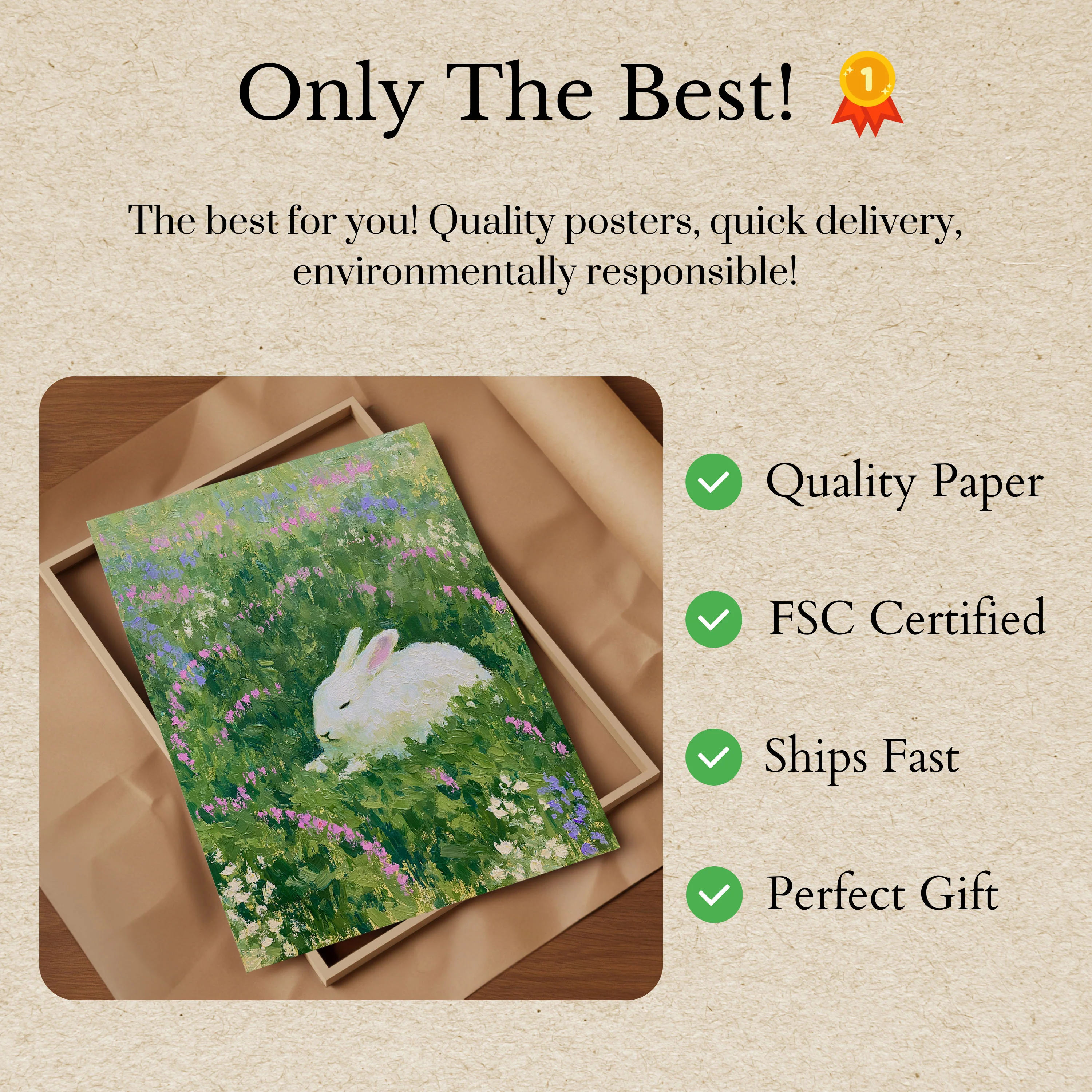 White Rabbit in Wildflower Garden Poster - Image 3