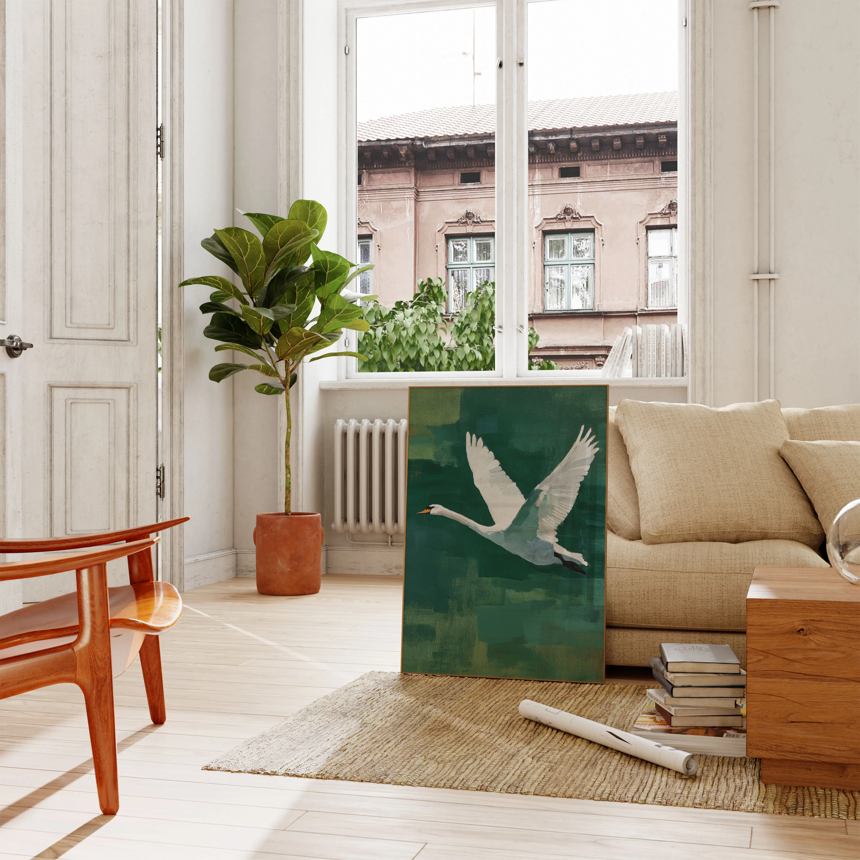White Swan in Flight Poster - Image 2