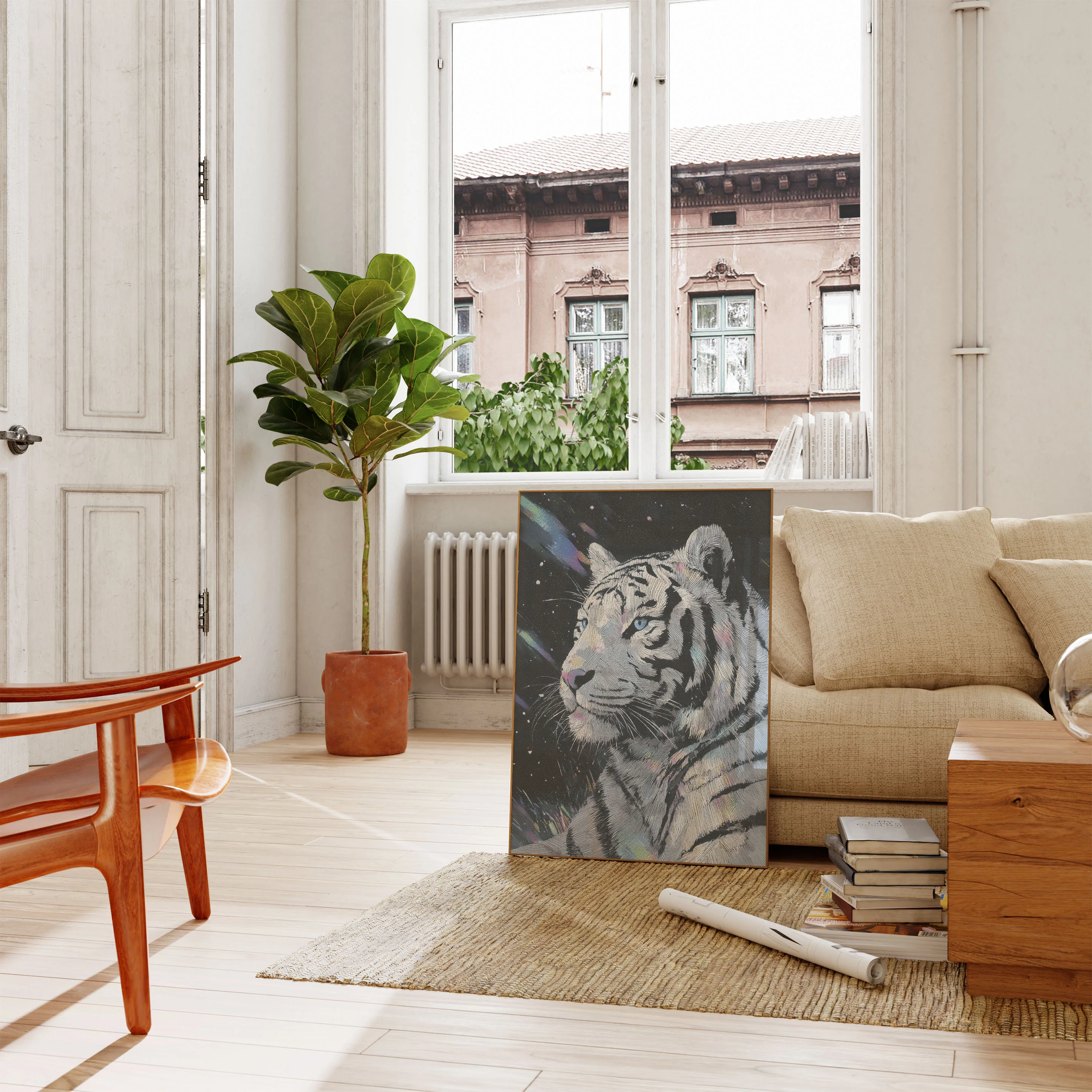 White Tiger Cosmic Stars Poster - Image 2