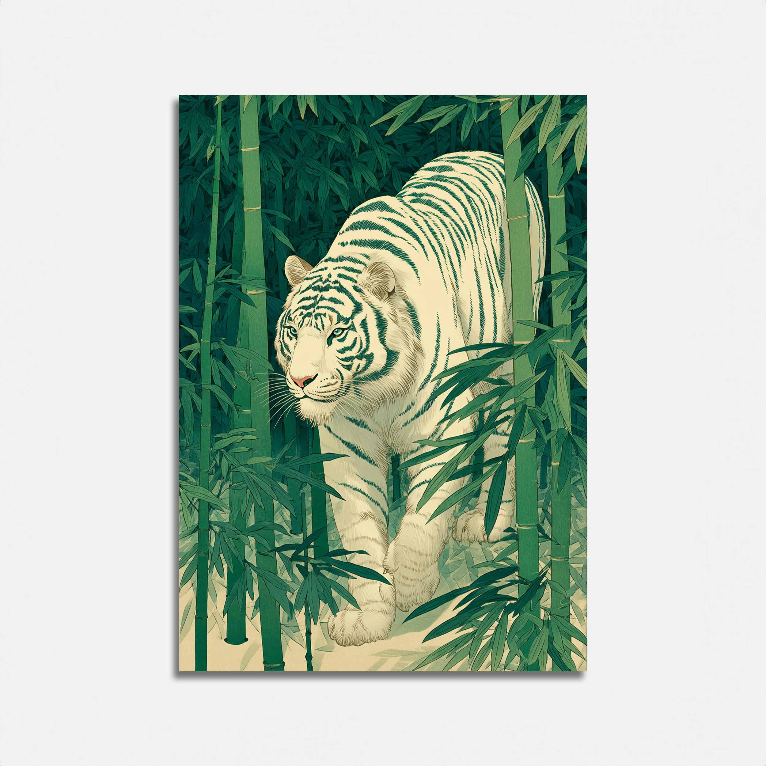 White Tiger in Bamboo Forest Poster