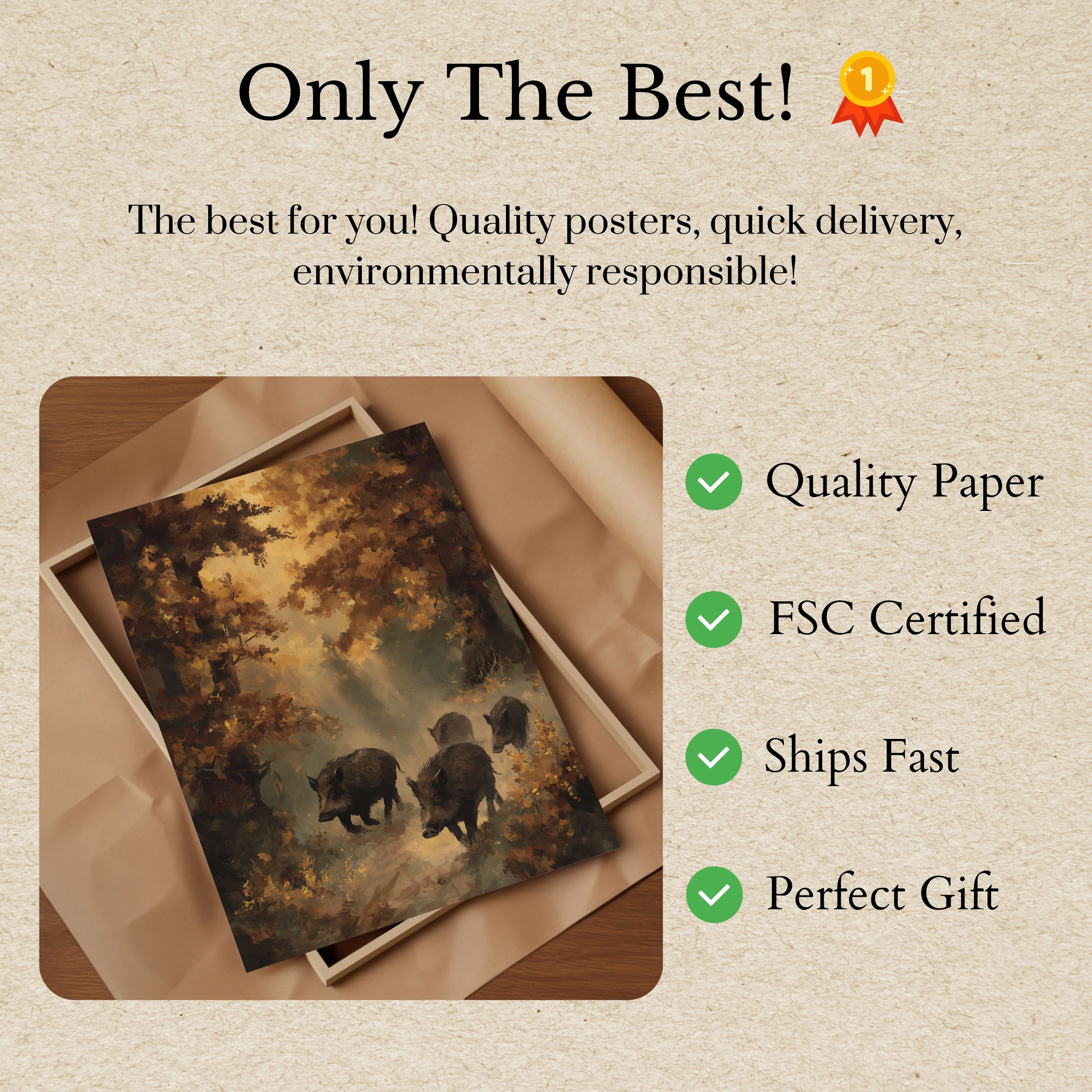 Wild Boars in Autumn Forest Poster - Image 3