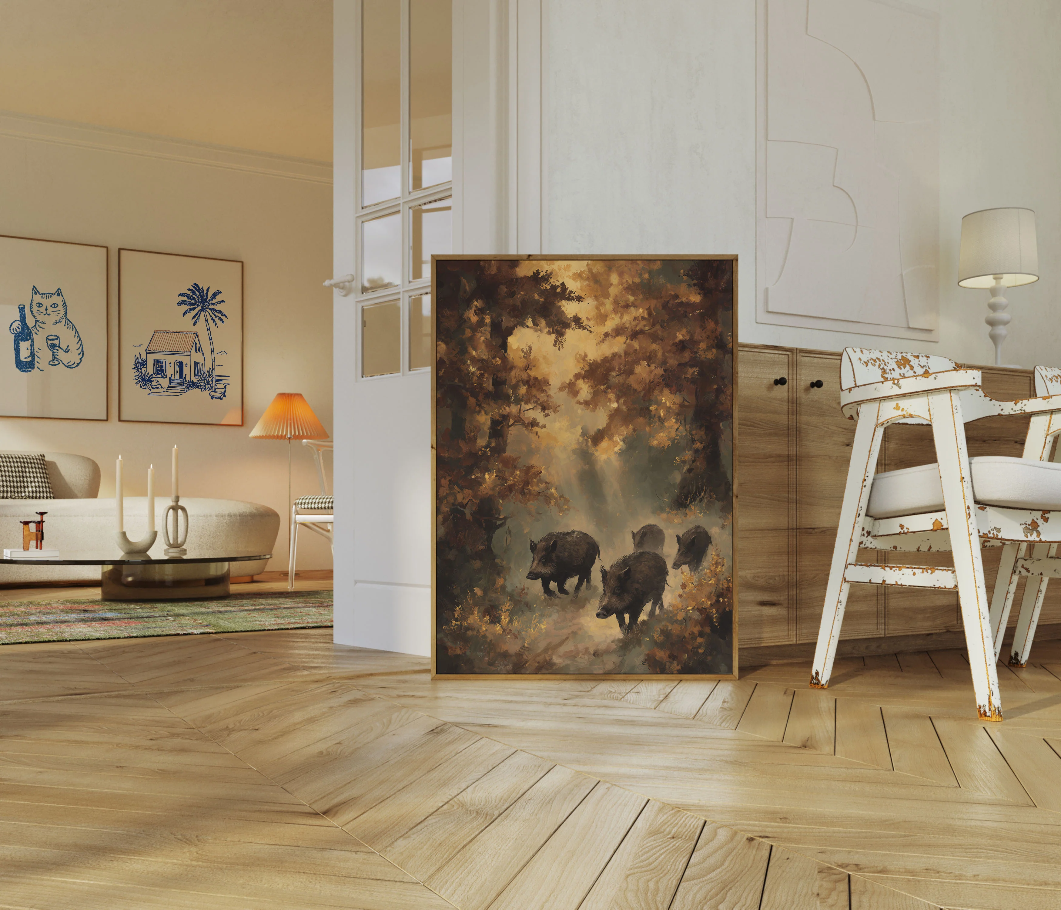Wild Boars in Autumn Forest Poster - Image 5