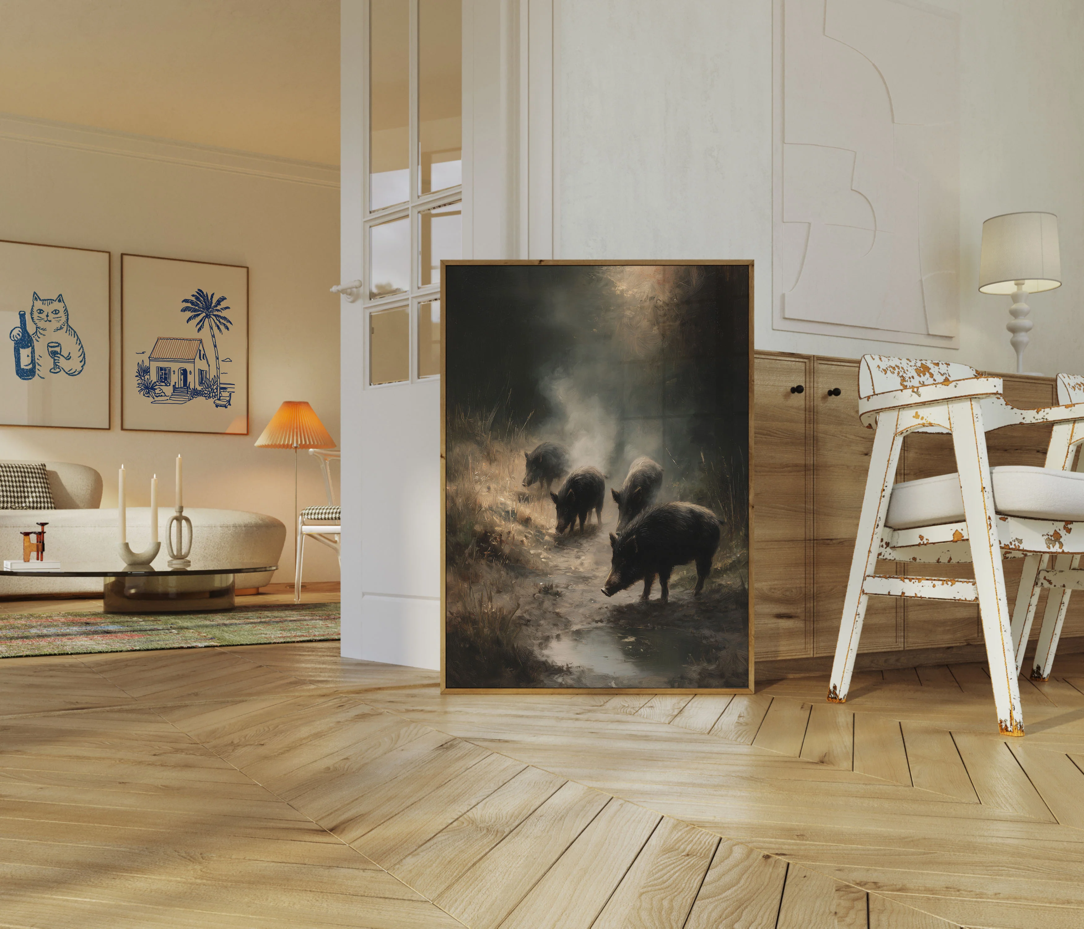 Wild Boars in Misty Forest Poster - Image 5