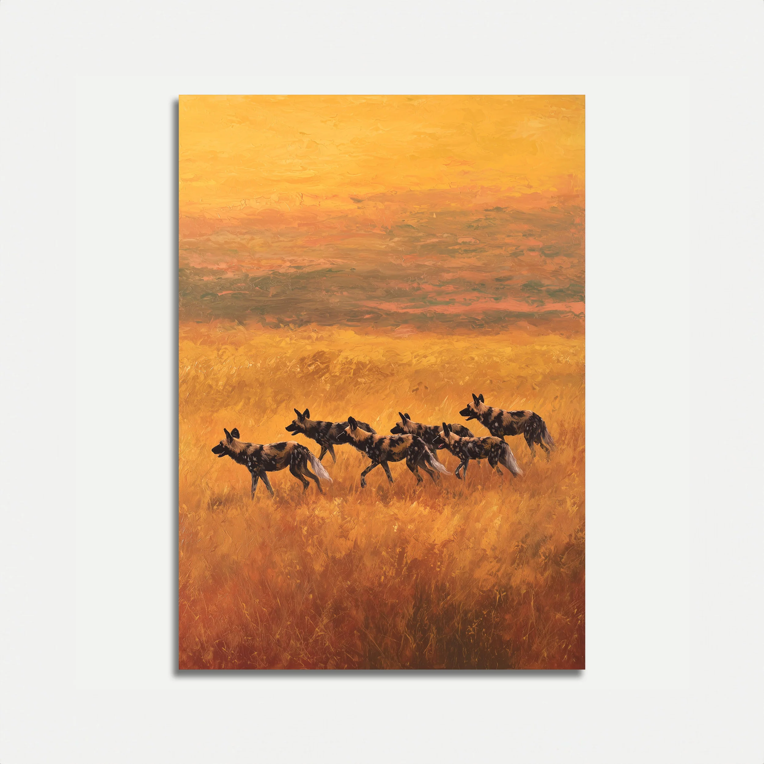 Wild Dogs in Golden Grassland Poster