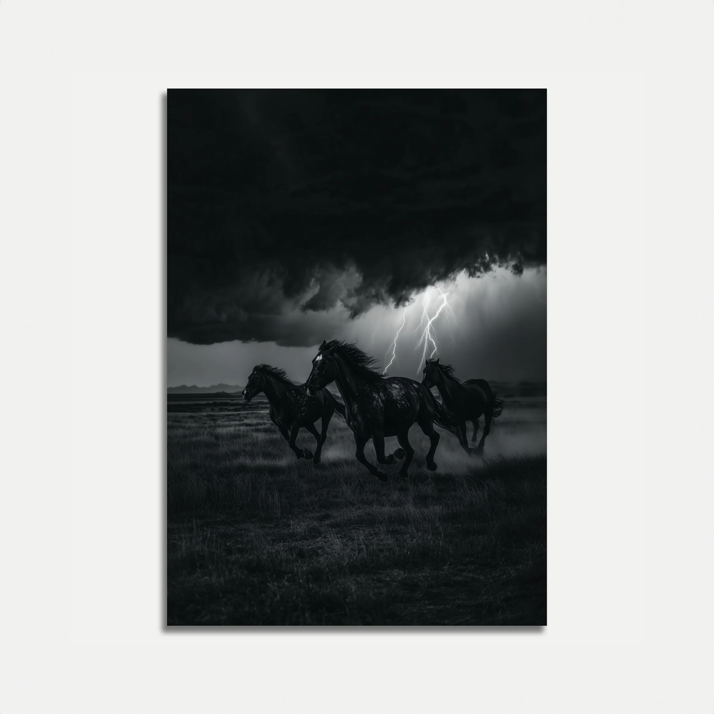 Wild Horses Lightning Storm Poster