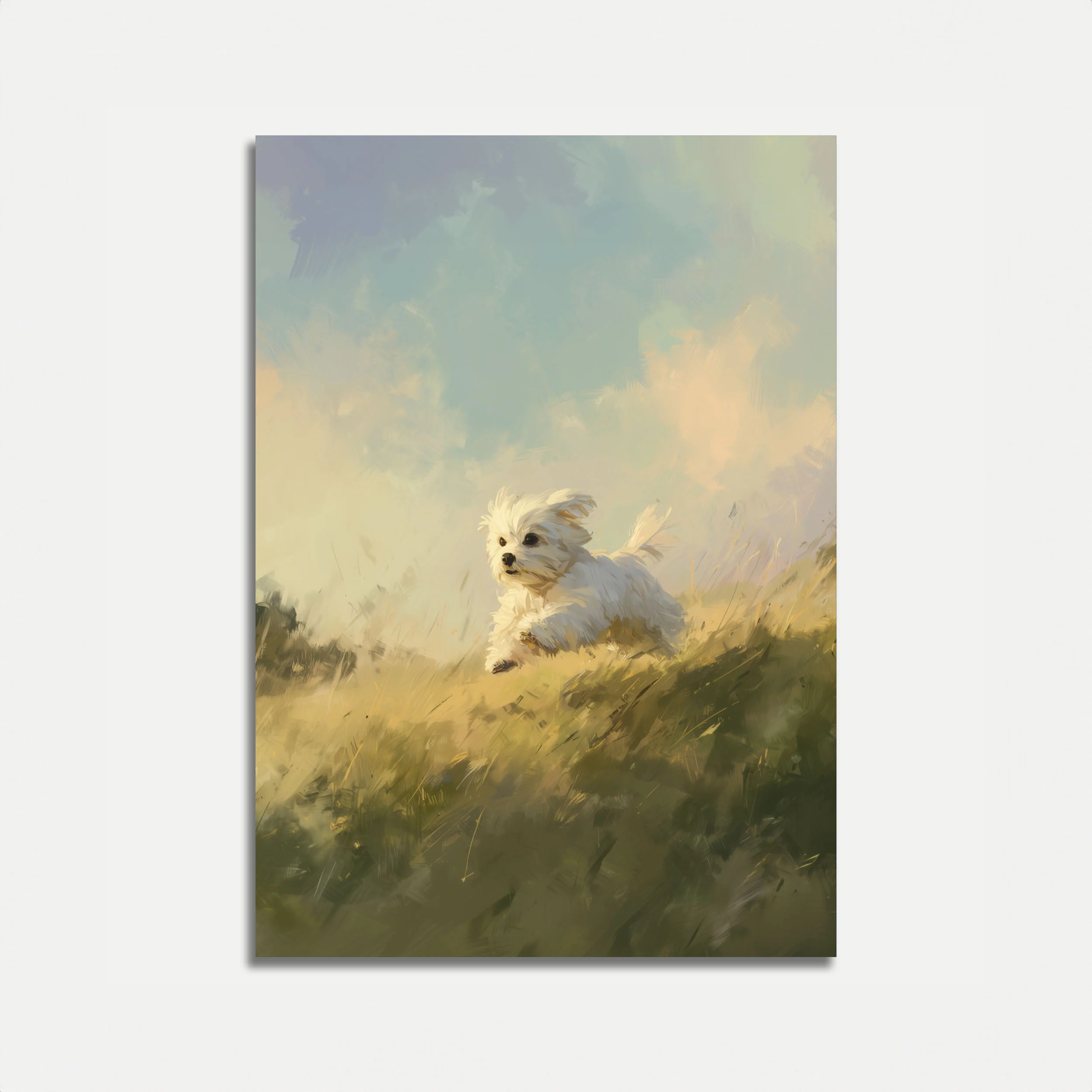 Wind-Swept White Puppy Poster