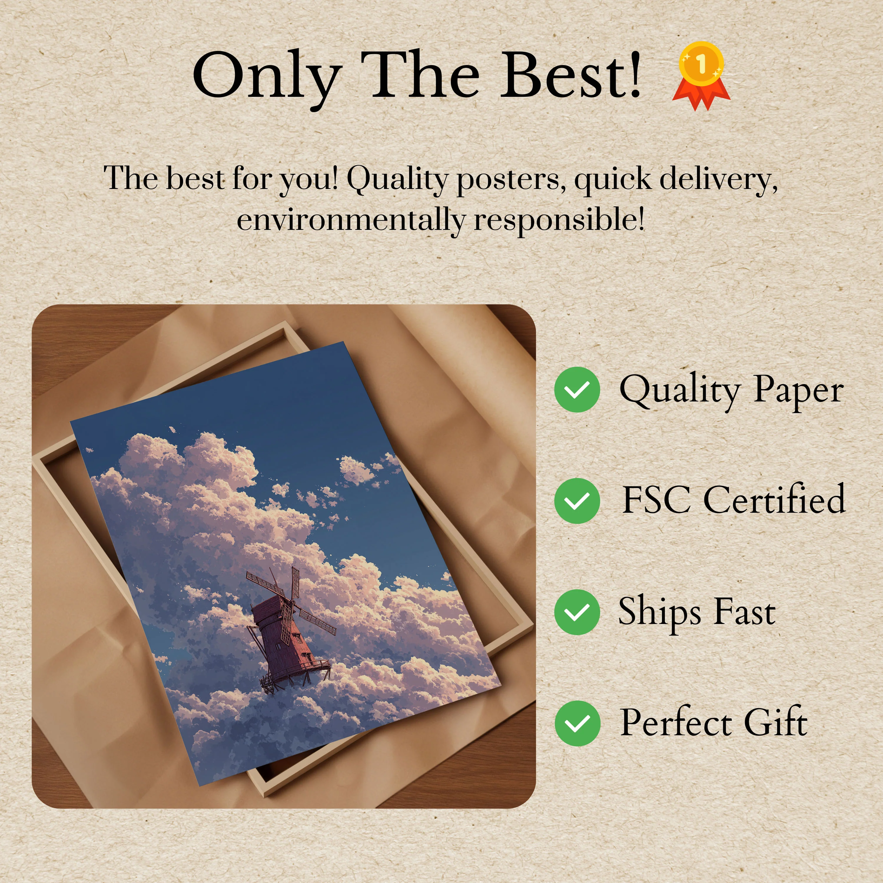 Windmill in Dreamy Cloud Poster - Image 3