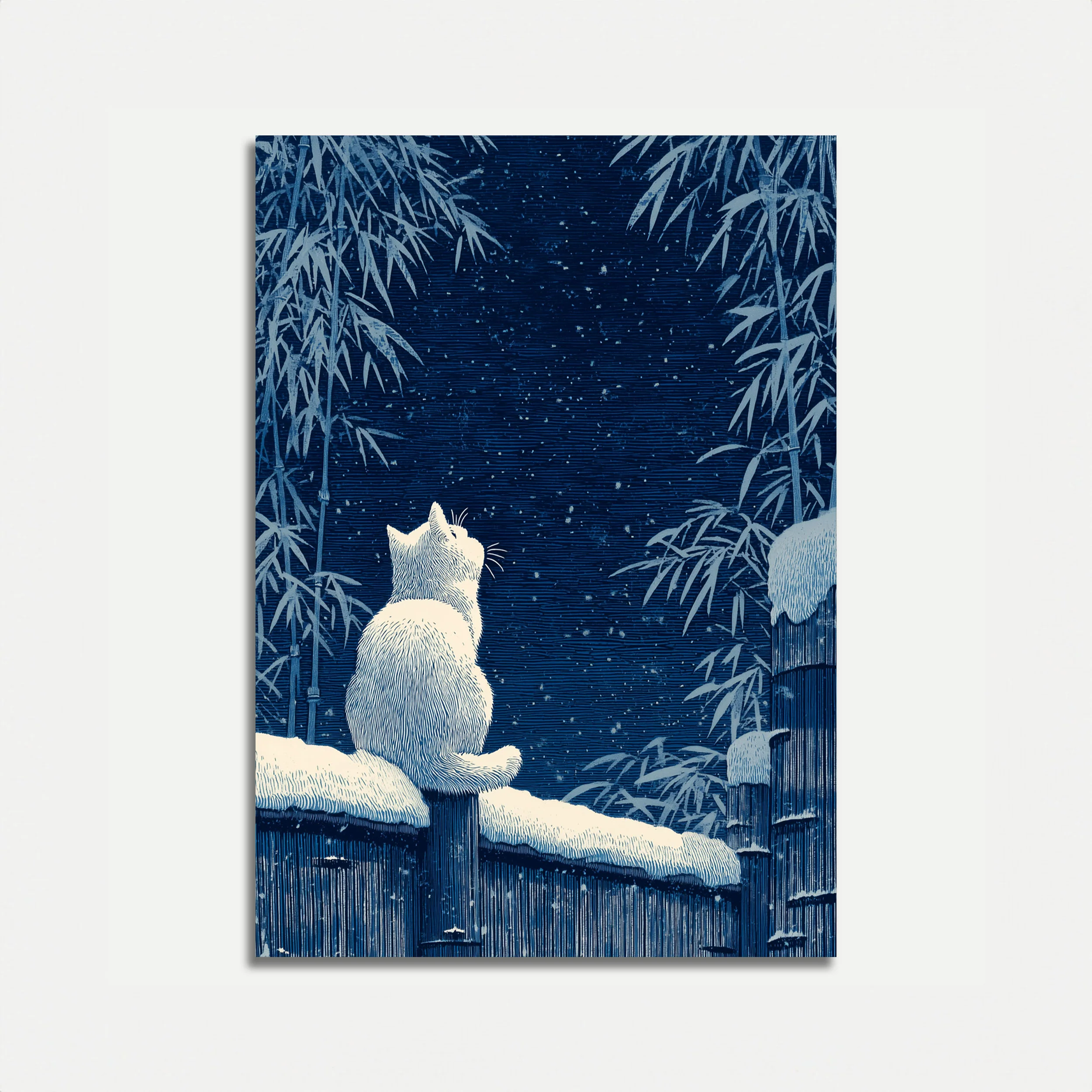 Winter Cat Gazing at Snowflakes Poster