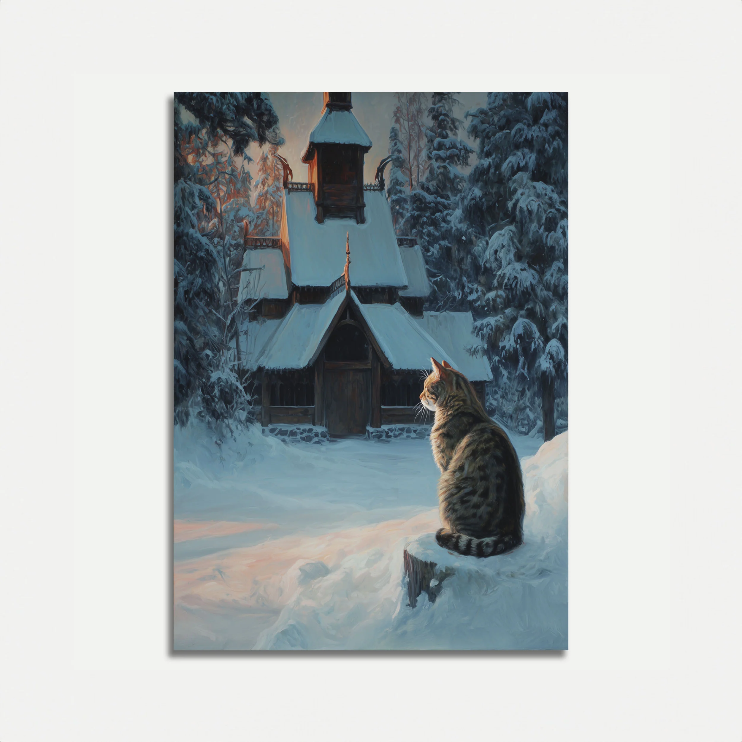 Winter Church Cat Contemplation Poster