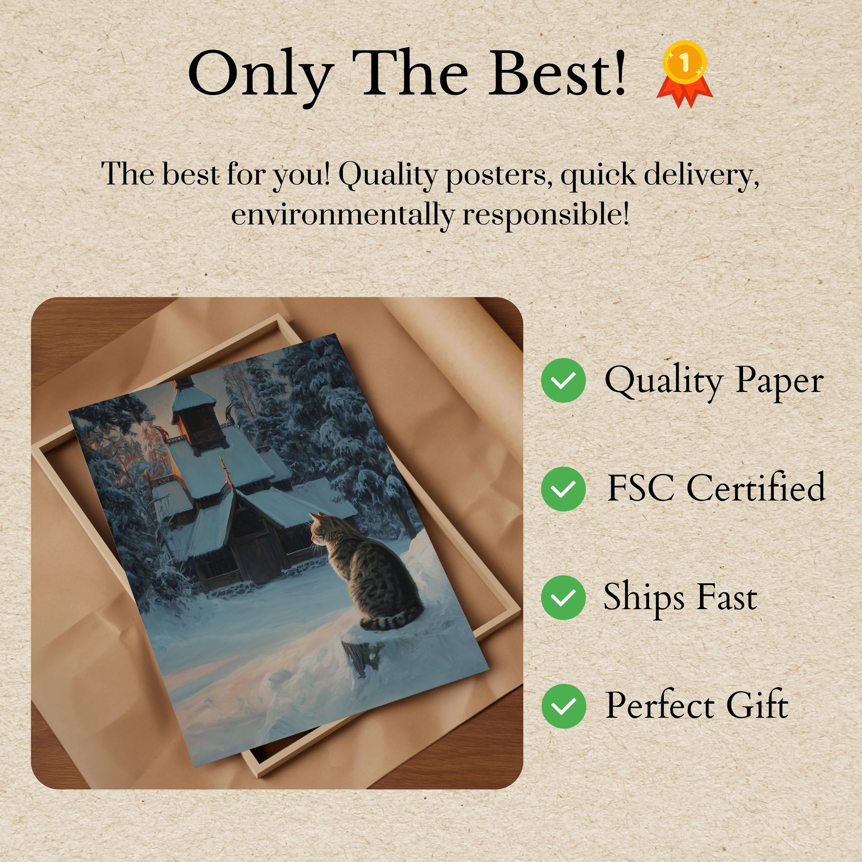 Winter Church Cat Contemplation Poster - Image 3
